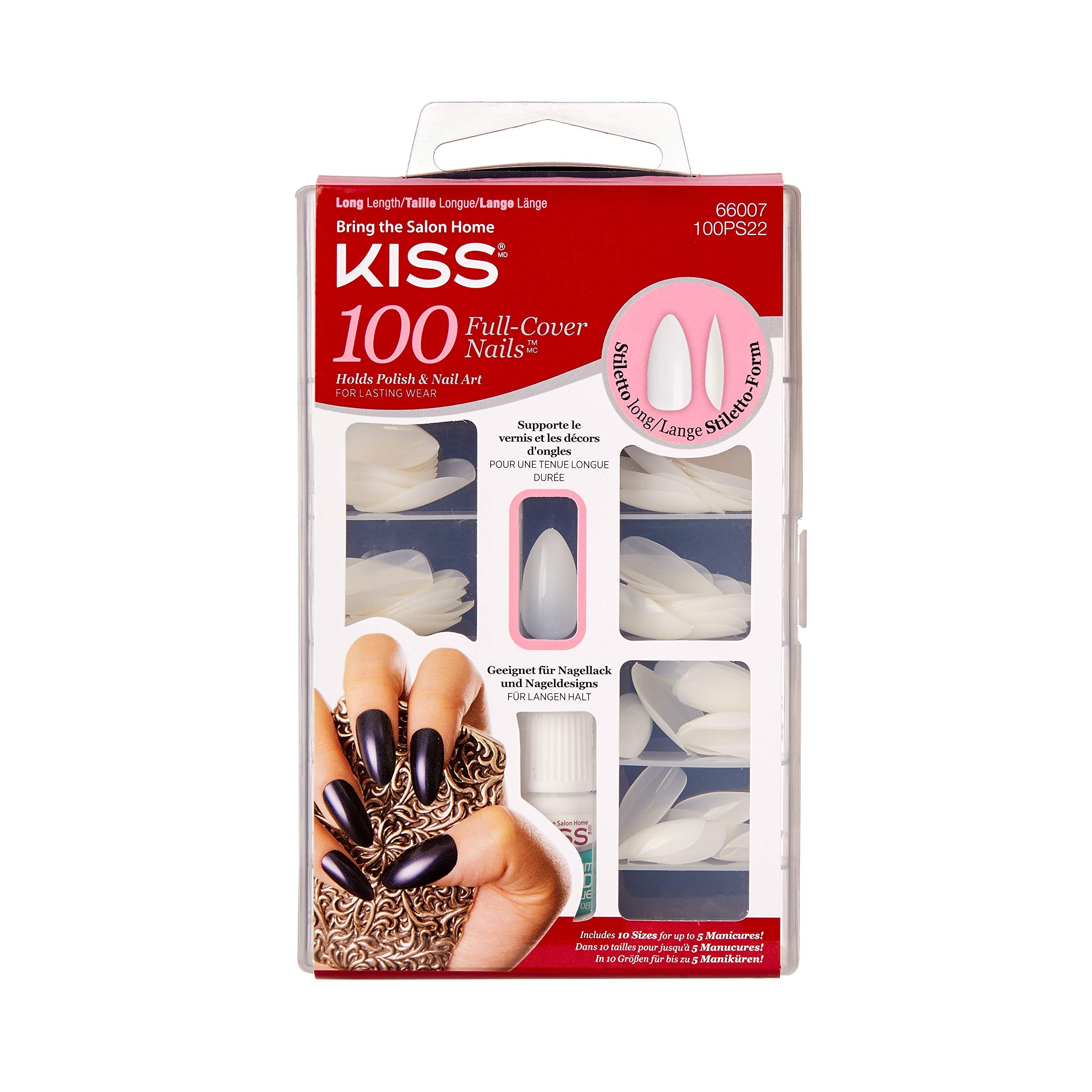 KISS 100 Full-Cover Manicure Kit - Long Stiletto Fake Nails for DIY Style