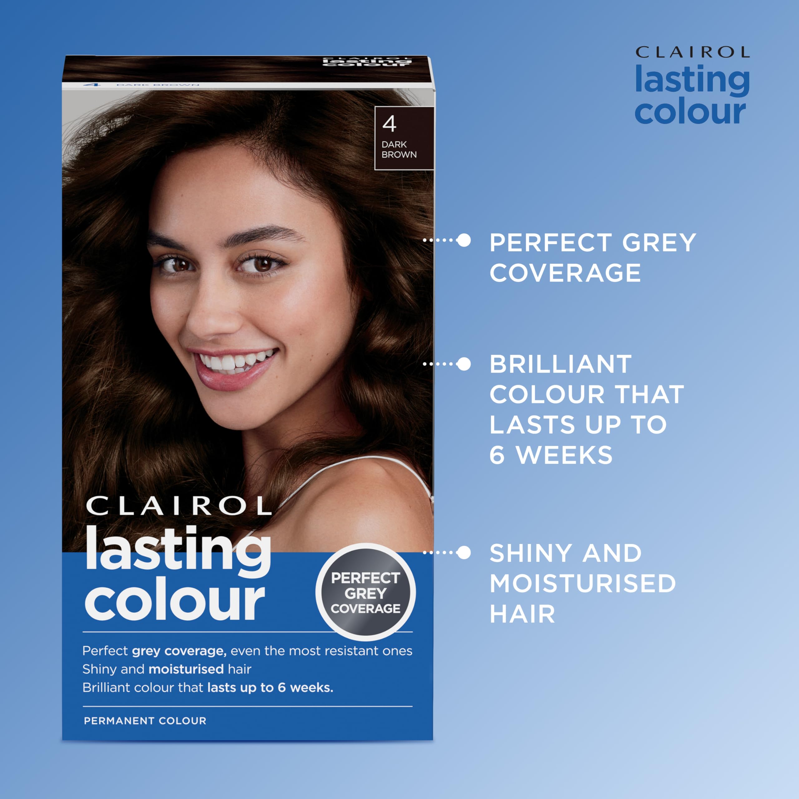Clairol Lasting Colour Permanent Hair Dye - 4 Dark Brown | Perfect Grey Coverage 5
