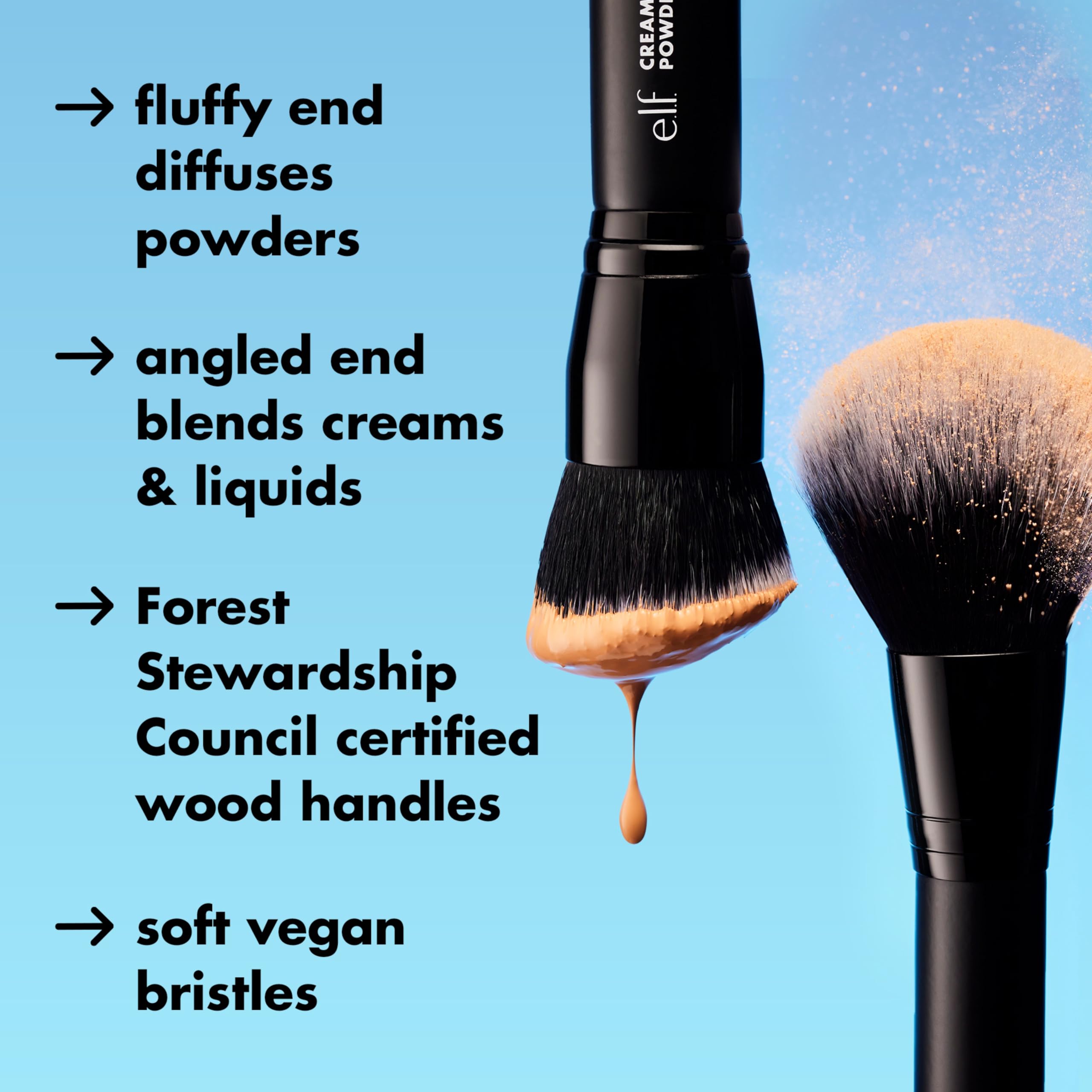 e.l.f. Dual-Ended Cream + Powder Brush: Two-in-One Vegan Makeup Tool 5