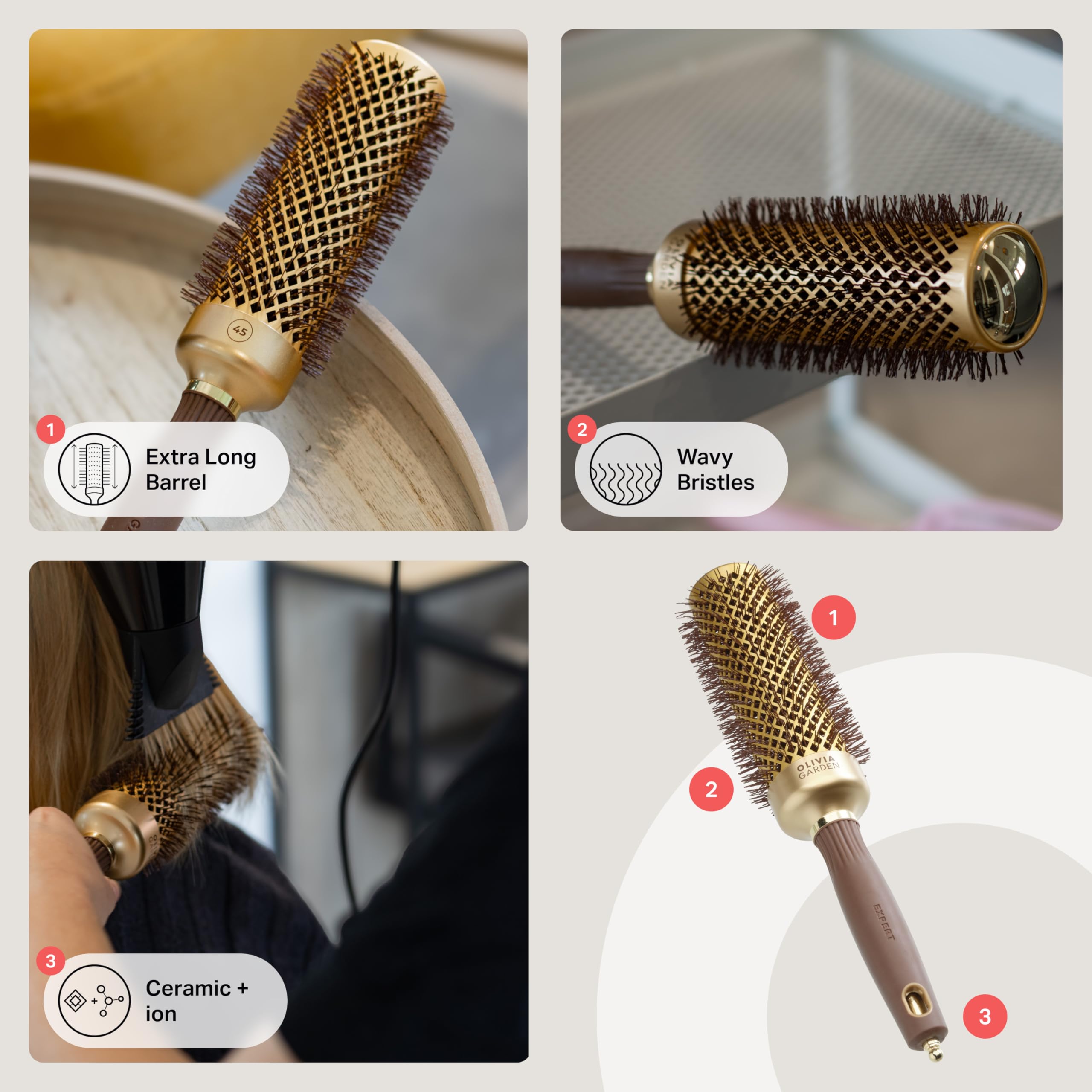 Olivia Garden Expert Blowout Speed Ceramic Coated Round Brush - Extra Long Barrel for Faster Blowouts 6