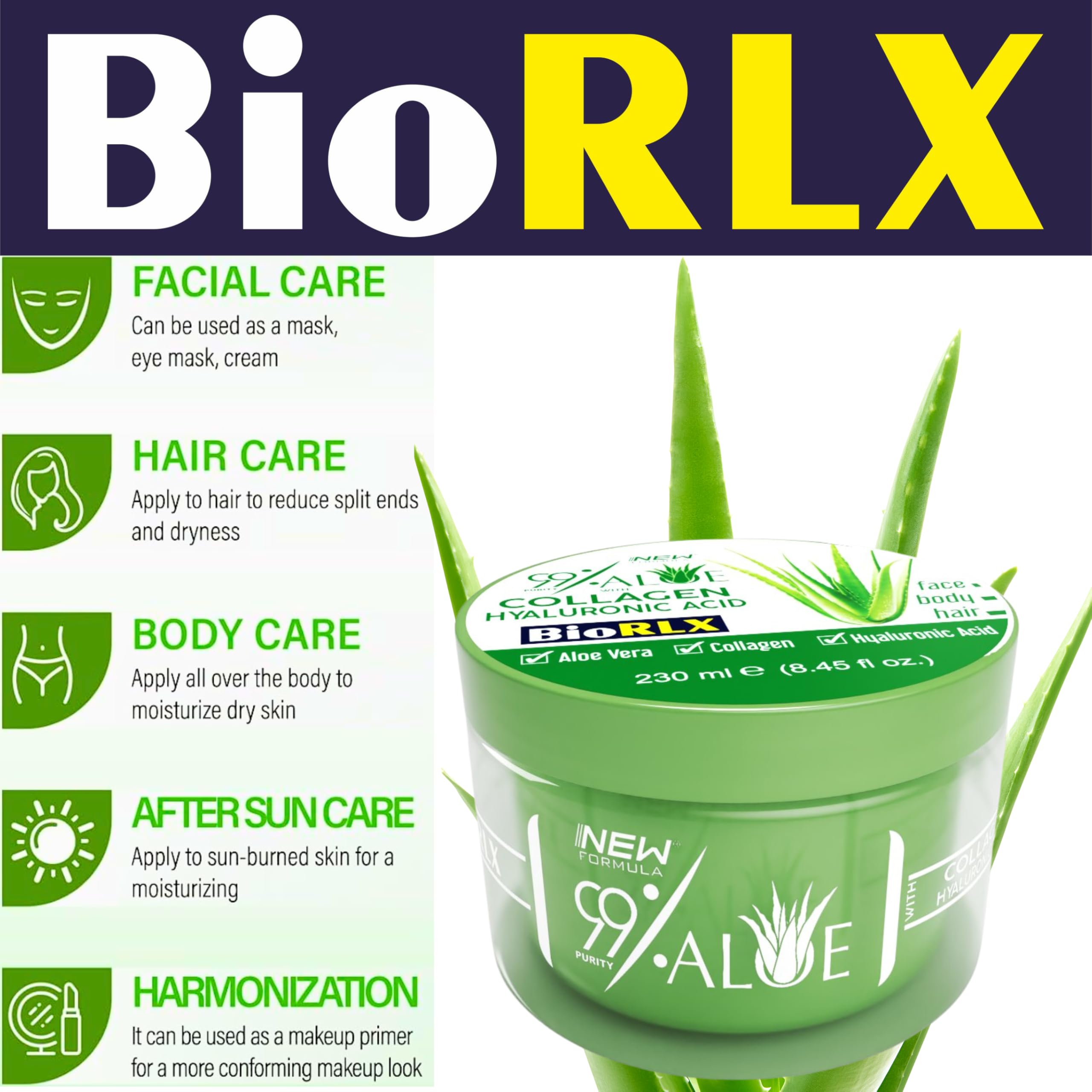 BioRLX 99% Aloe Vera Gel with Collagen & Hyaluronic Acid for Soothing Hydration (8.5 fl.oz) 7