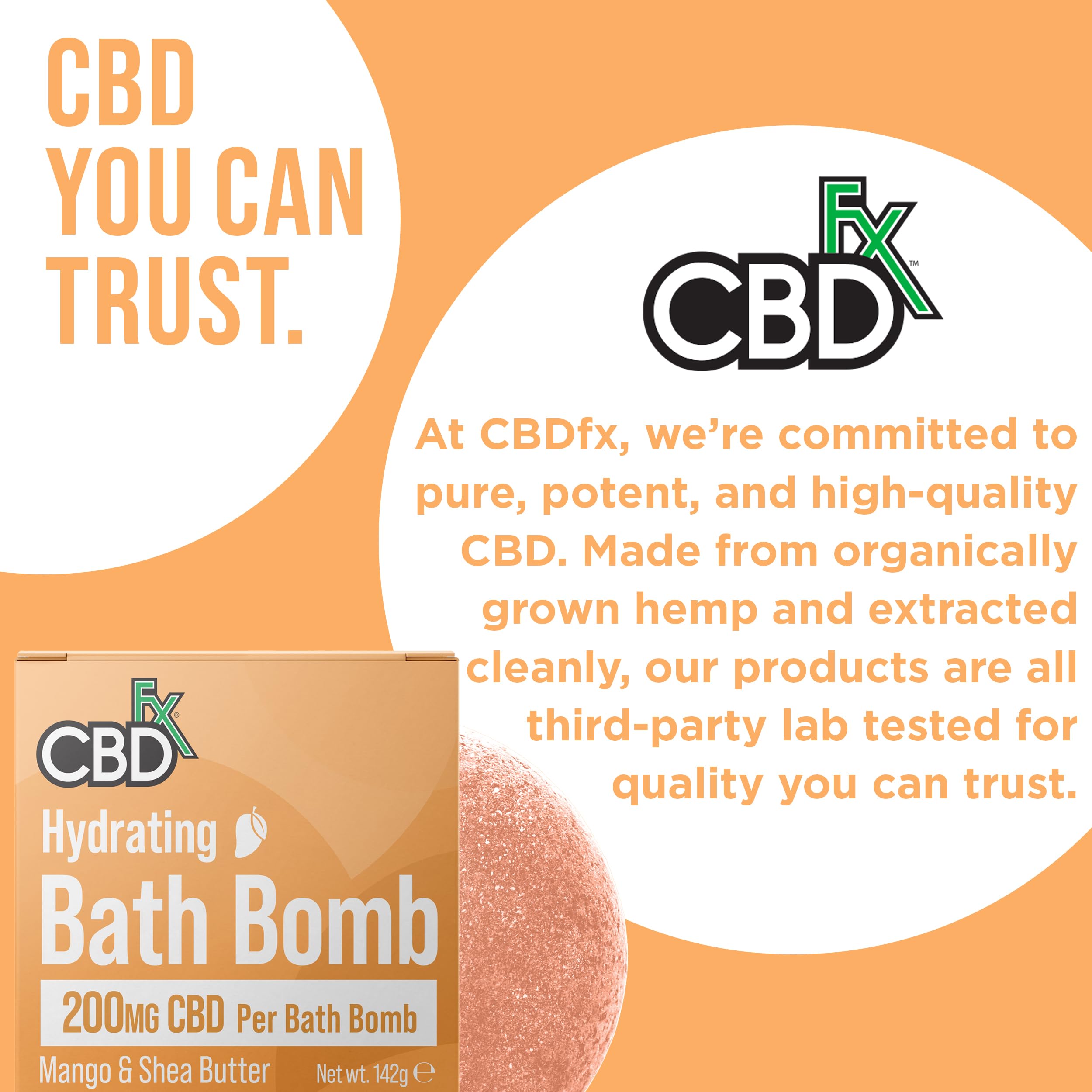 CBDfx Hochdosierte 200mg CBD Feuchtigkeitsspendende Badebombe - Mango &amp; Sheabutter 7