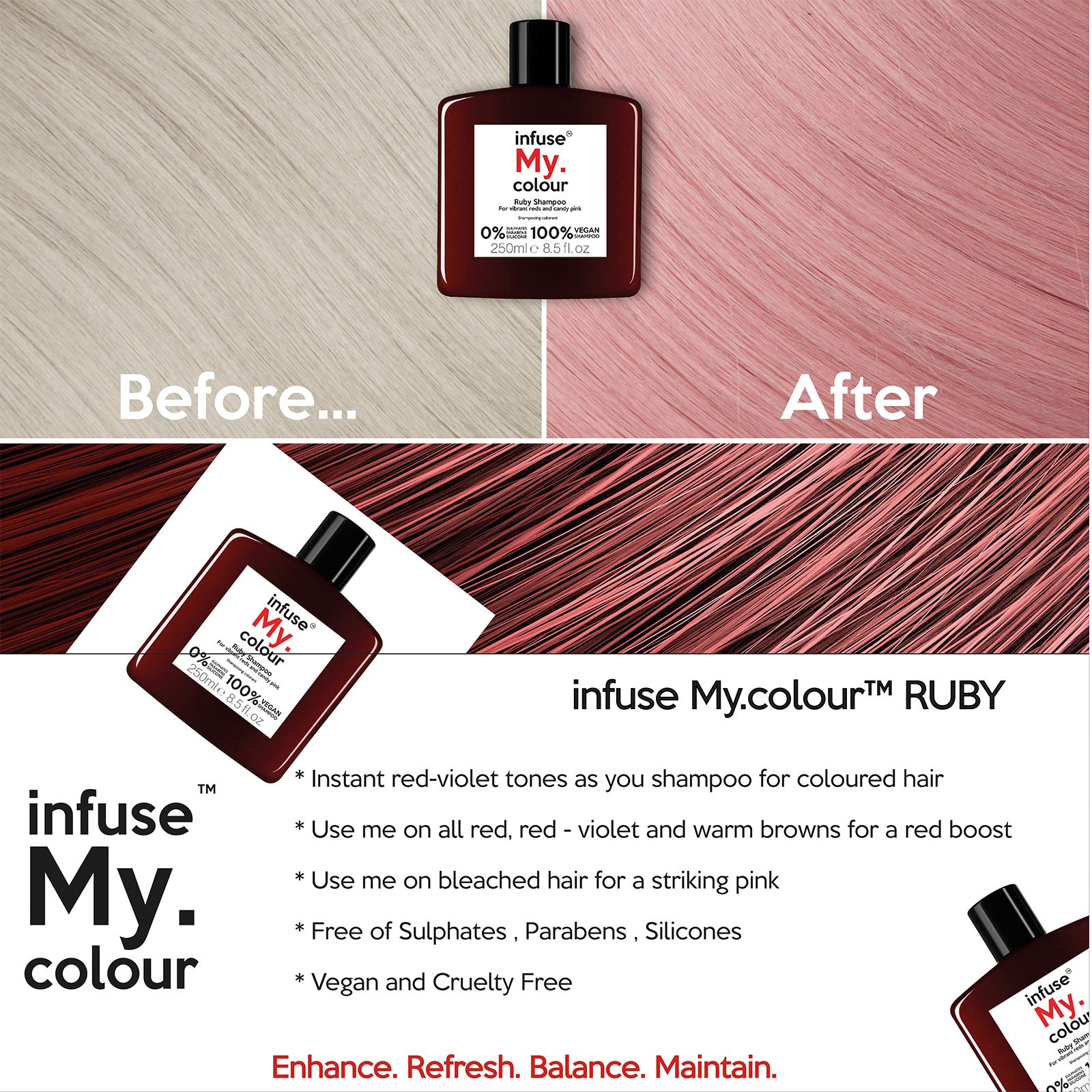 infuse My. colour Ruby Shampoo 250ml for Red, Pink & Brown Toned Hair 5