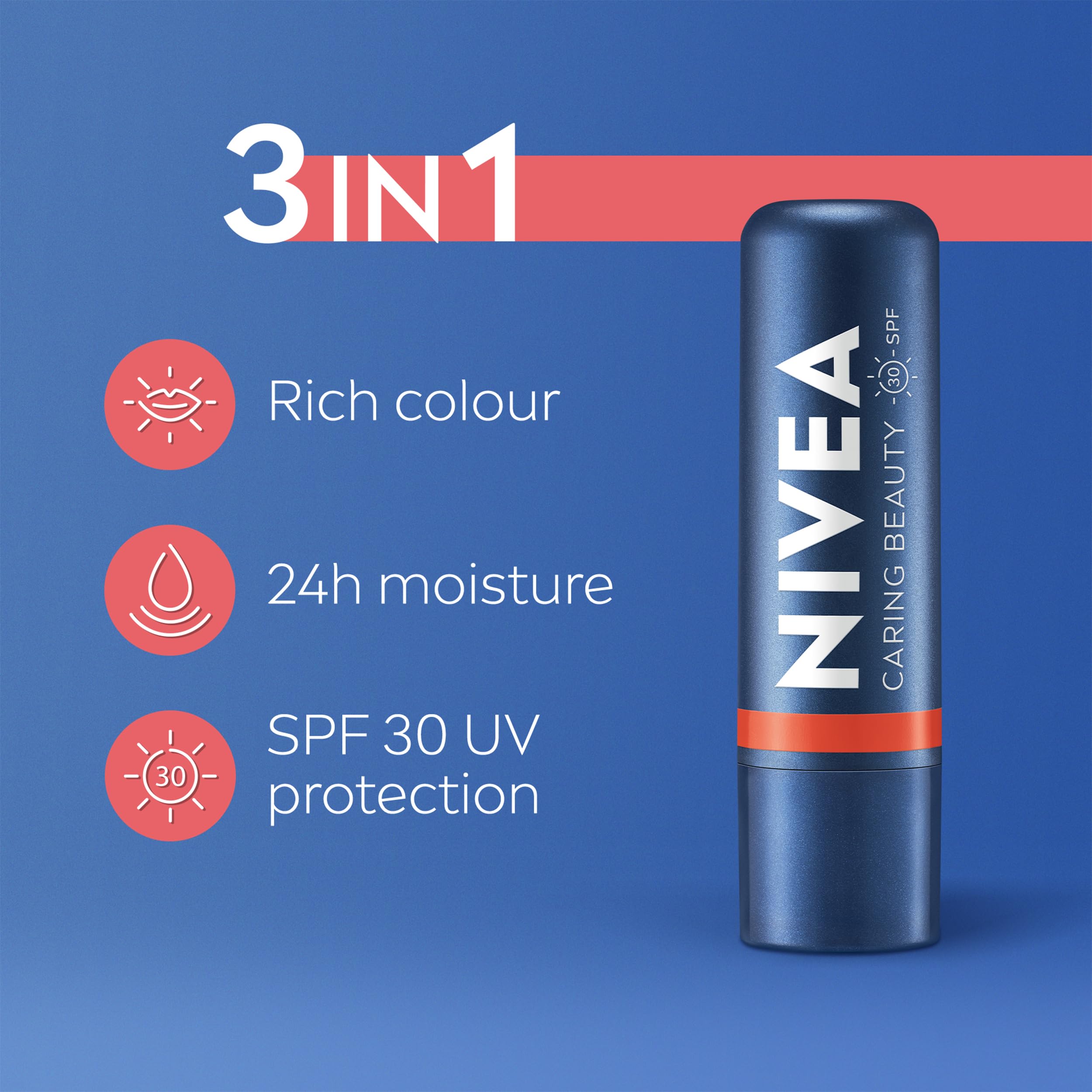 NIVEA Caring Beauty Coral Lip Balm SPF30 (4.8g) - 3-in-1 Moisturizing Cheek Tint