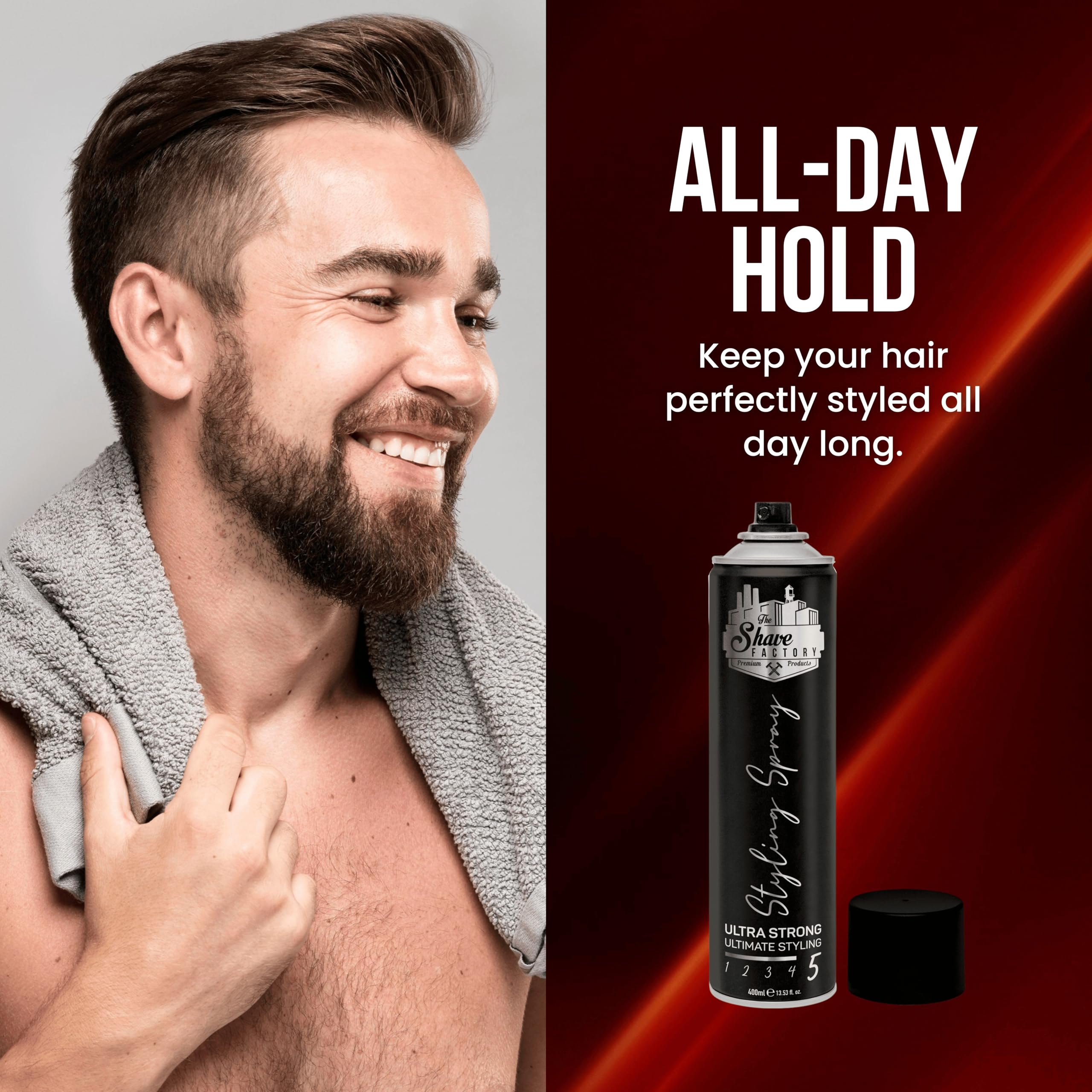 The Shave Factory Ultra Strong Styling Spray for Long-Lasting Hold, 400 ml