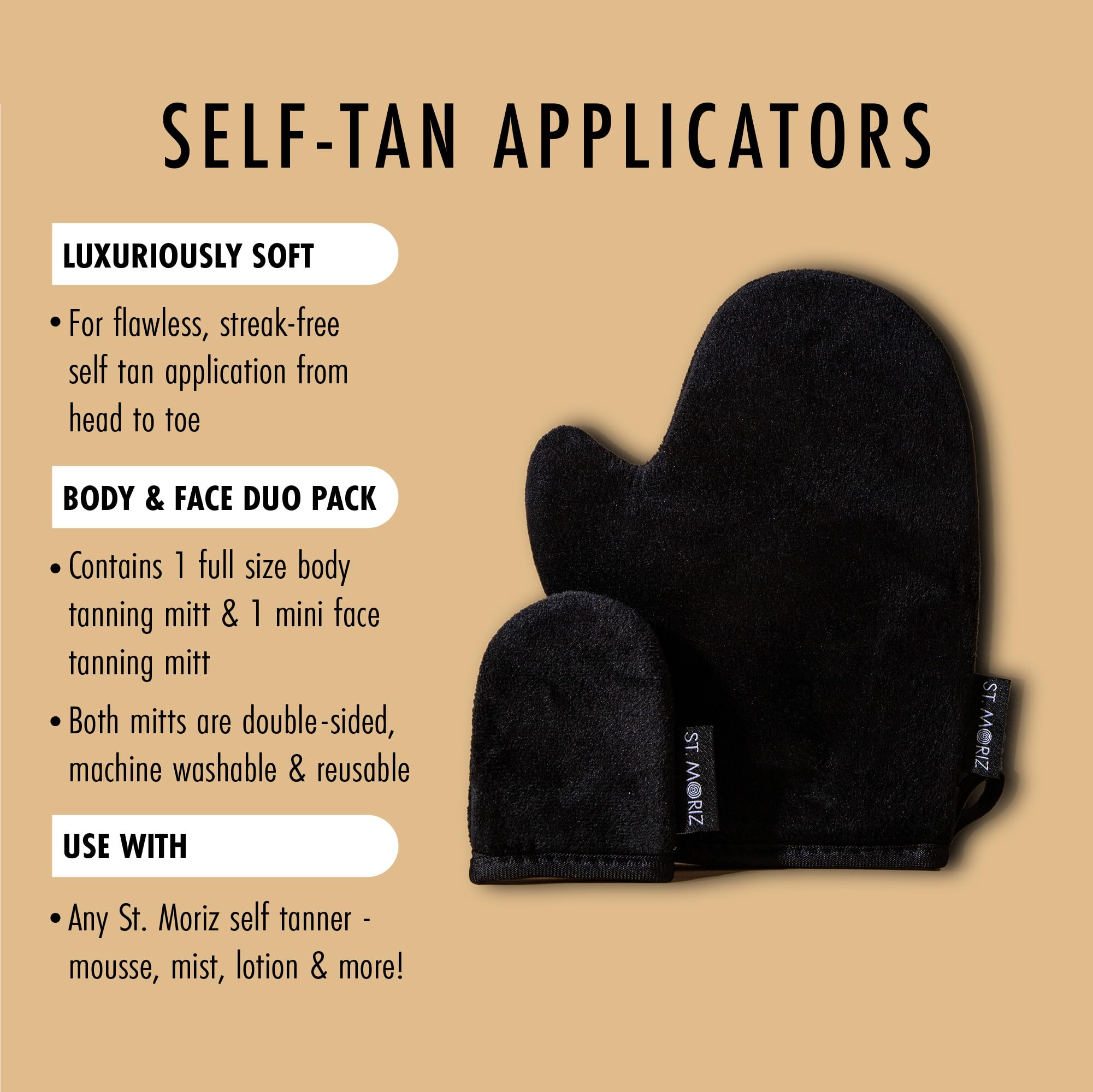 St. Moriz Luxus-Doppelpack: Bräunungshandschuh &amp; Mini-Gesichtshandschuh | Ganzkörperhandschuh &amp; Gesichtshandschuh in voller Größe für gleichmäßige Selbstbräunung, fleckenfreie Hände &amp; streifenfreies Finish | Selbstbräunungshandschuh | 2er-Pack