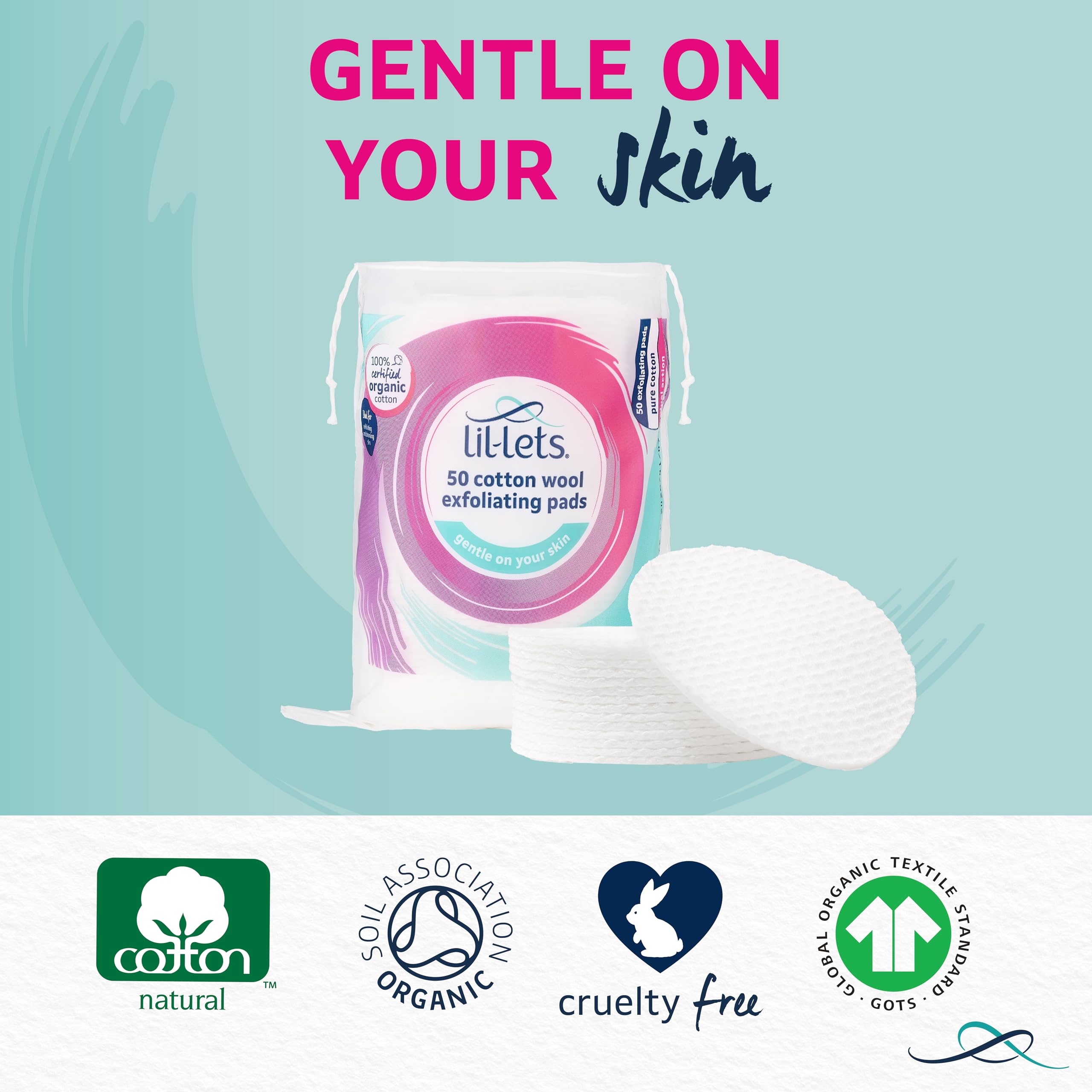 Lil-Lets 50 Count Organic Cotton Exfoliating Rounds - Dual-Sided Gentle Exfoliation 8