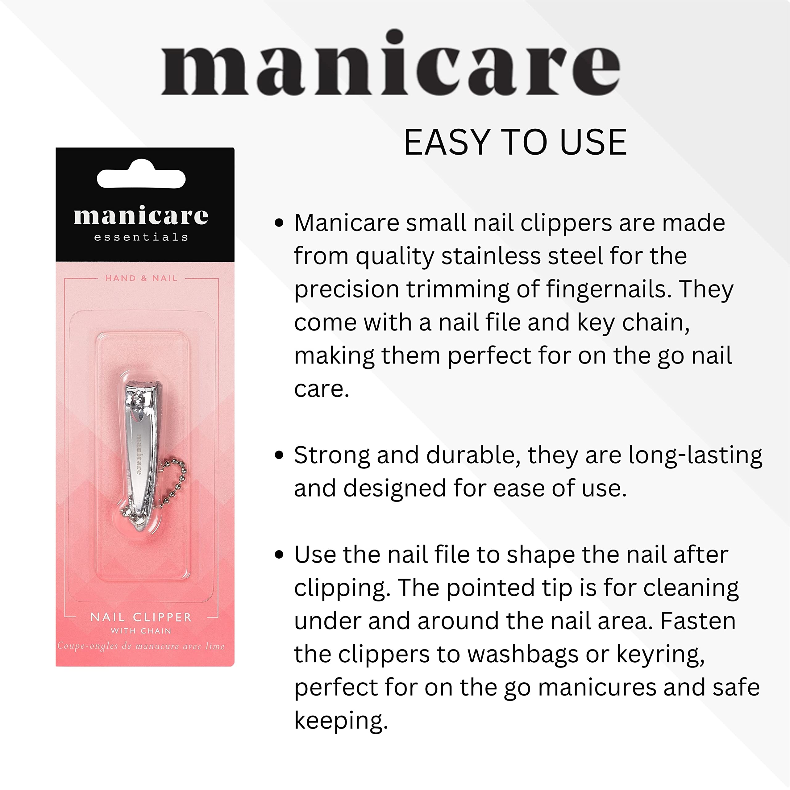 Manicare Durable Stainless Steel Nail Clippers with File and Chain 3