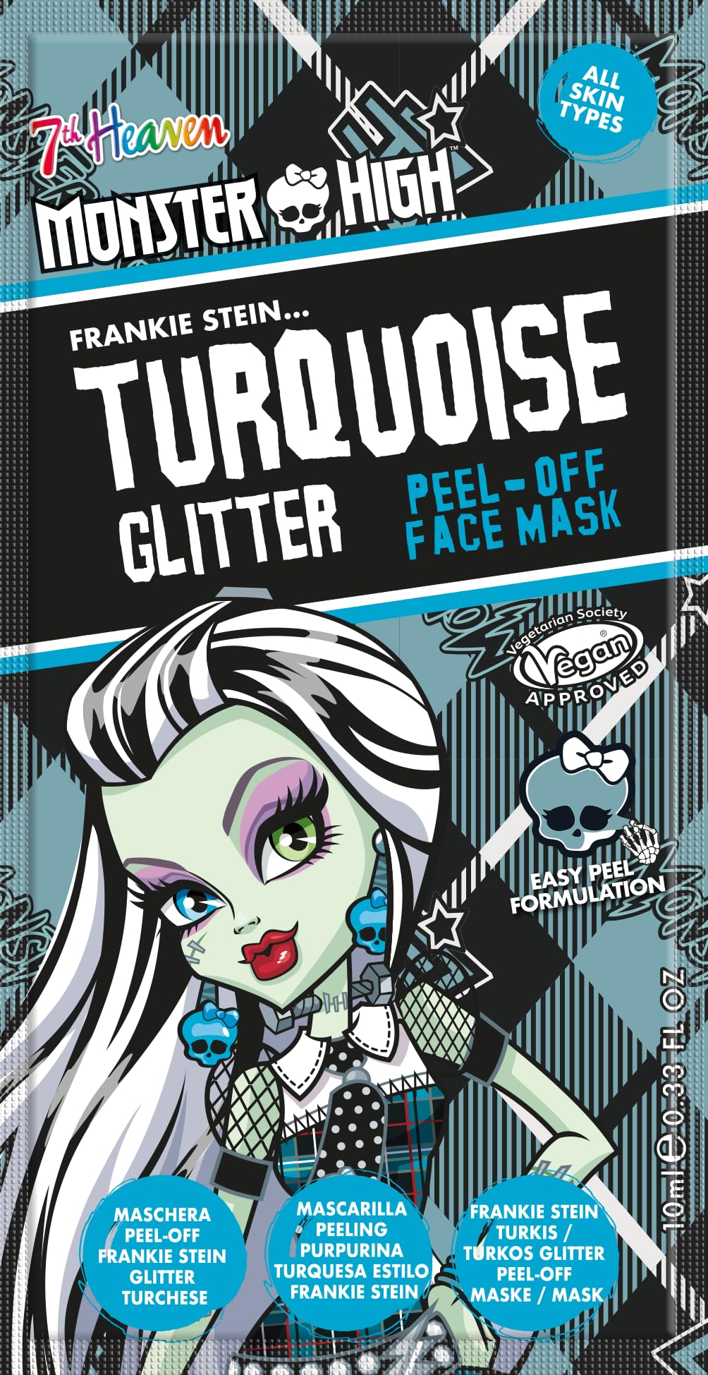 7th Heaven Monster High Frankie Stein Turquoise Glitter Peel Off Face Mask with Coconut