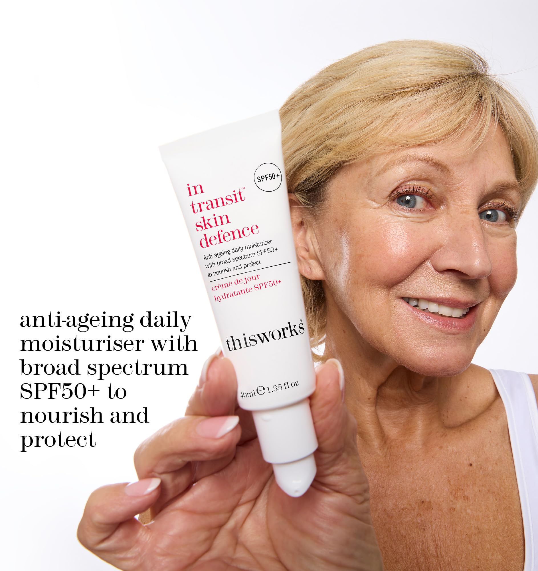 This Works In Transit Skin Defence SPF50+ Face Moisturiser with Hyaluronic Acid (40ml)