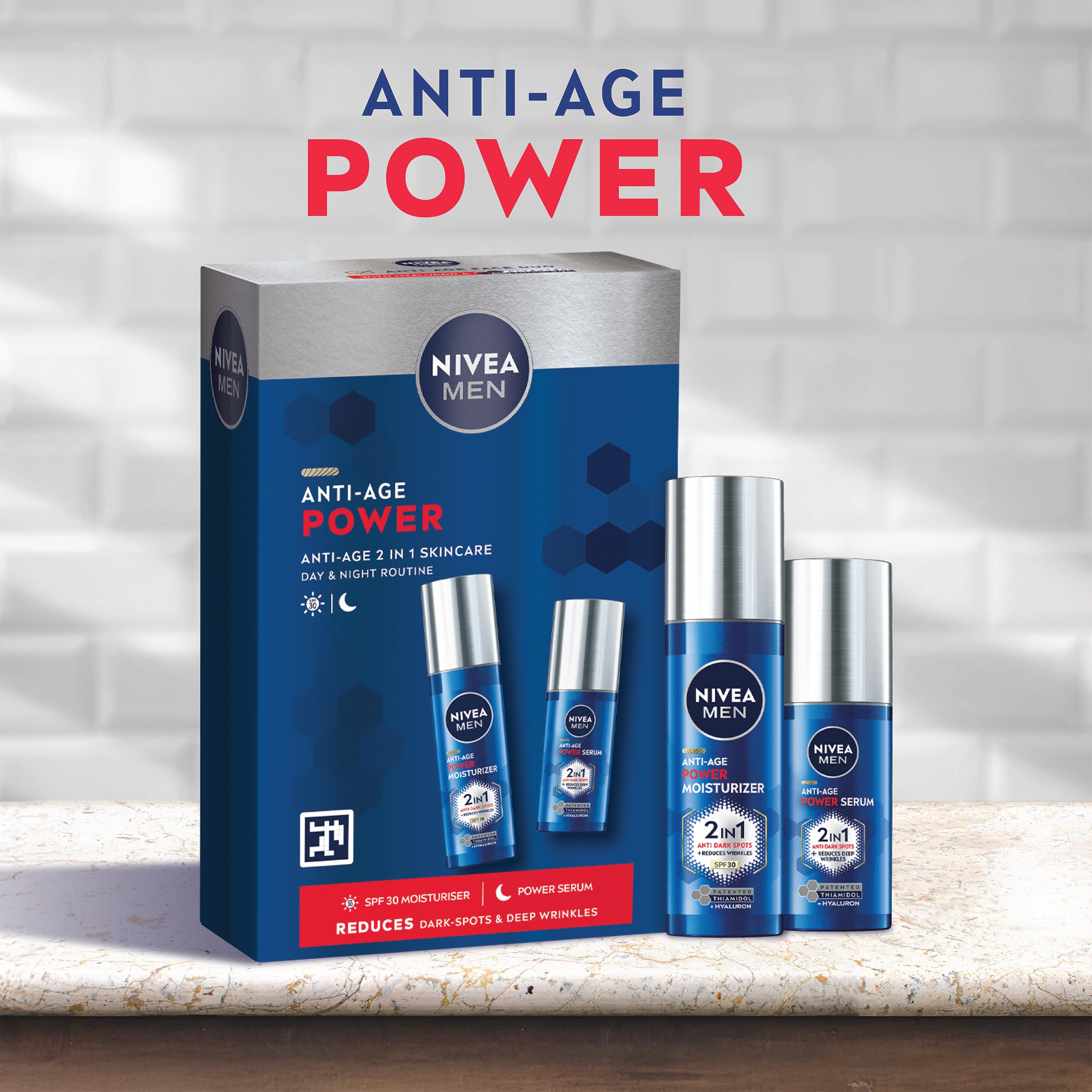 NIVEA MEN Anti-Age Power Geschenkset mit Feuchtigkeitscreme und Serum mit LSF 30 3