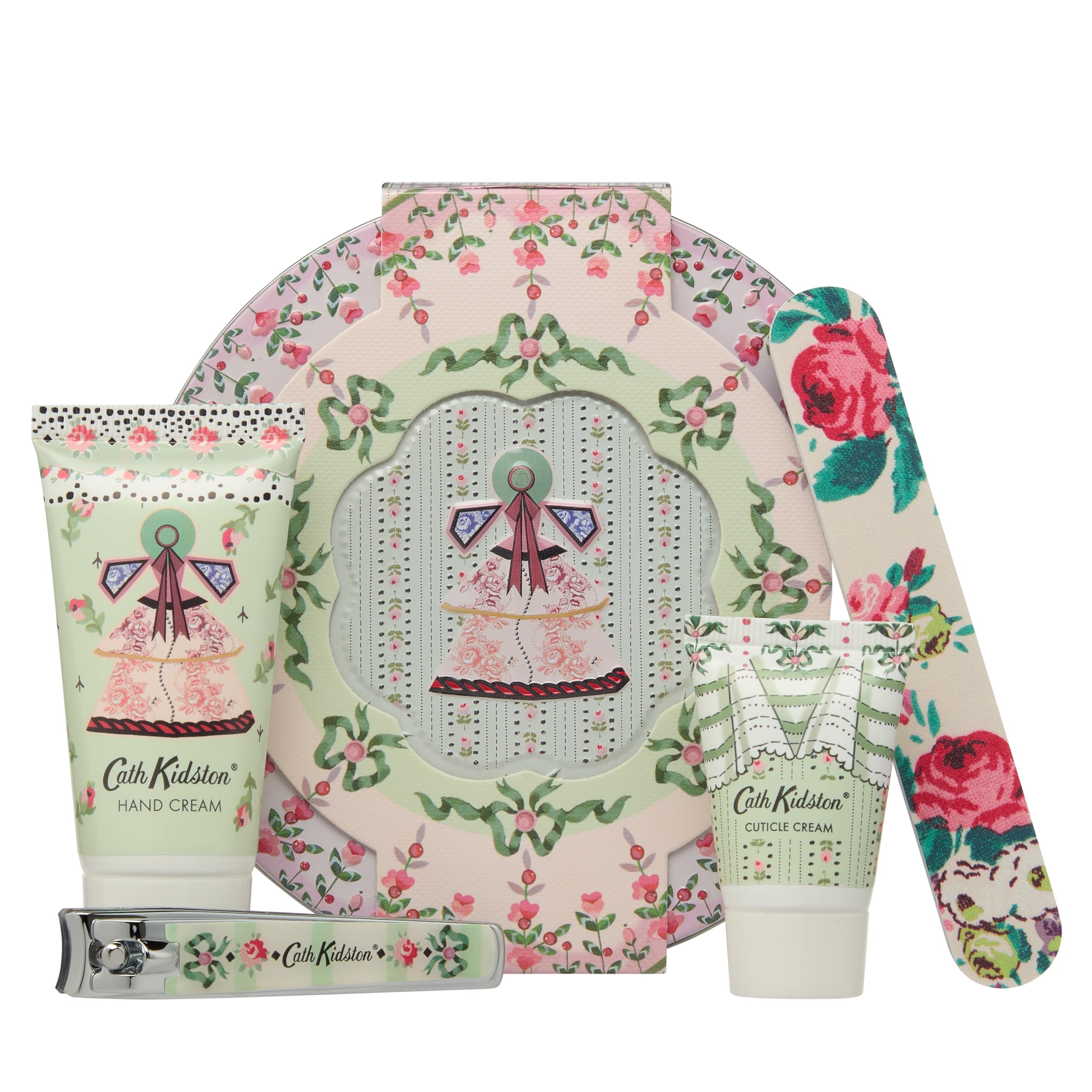 Cath Kidston Manicure Set: Hand Cream, Cuticle Cream, Nail Tools in Embossed Tin