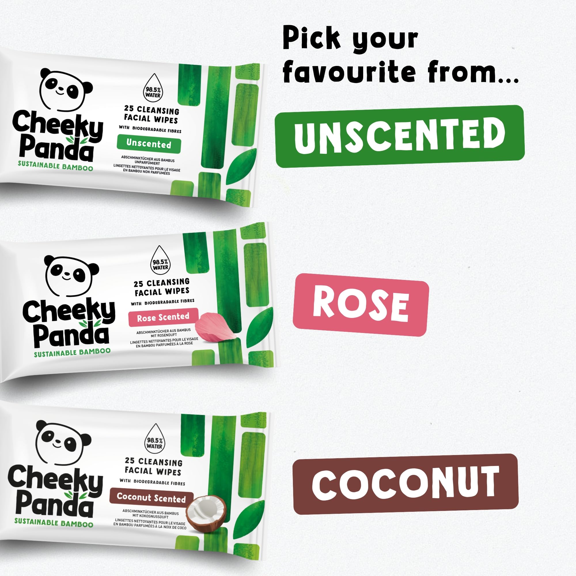 The Cheeky Panda Bamboo Facial Make Up Remover Wipes, Unscented, Pack of 25 6