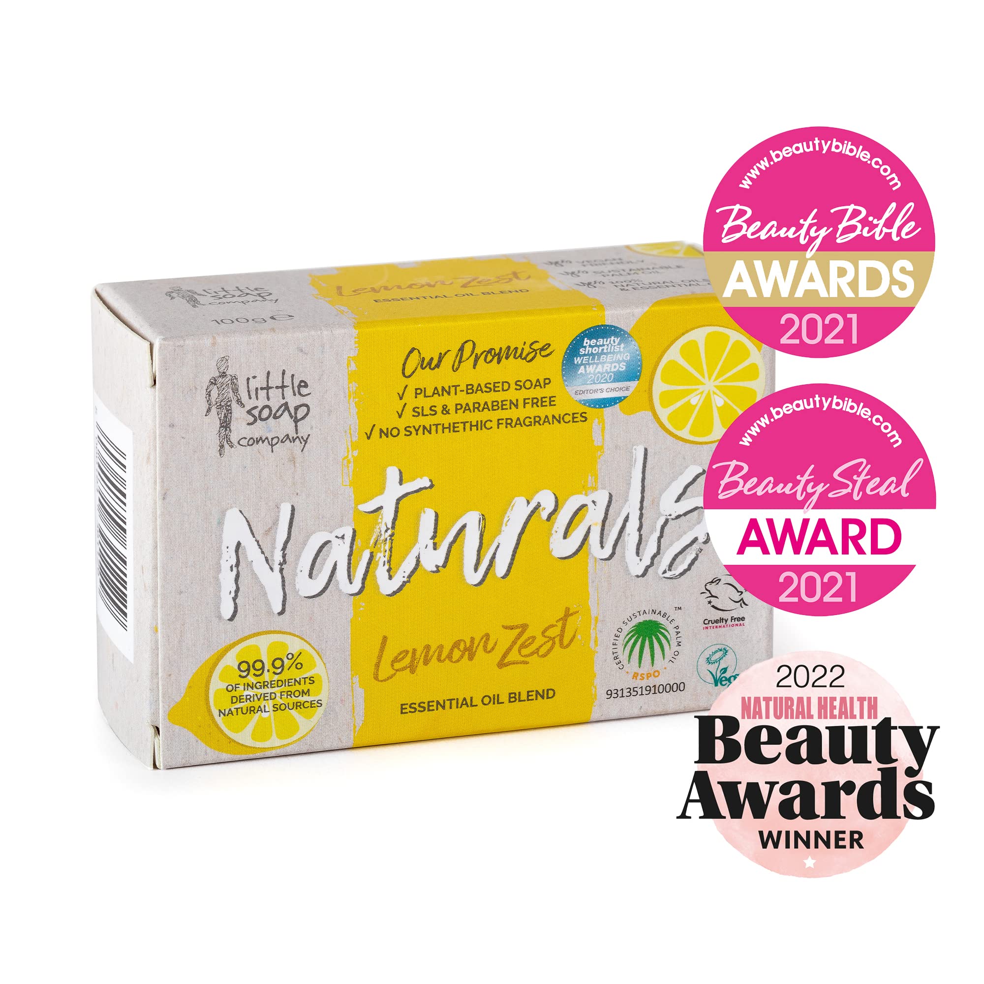 Little Soap Company Naturals Lemon Zest Bar Soap | Vegan, Cruelty-Free Cleansing Bar, 100g