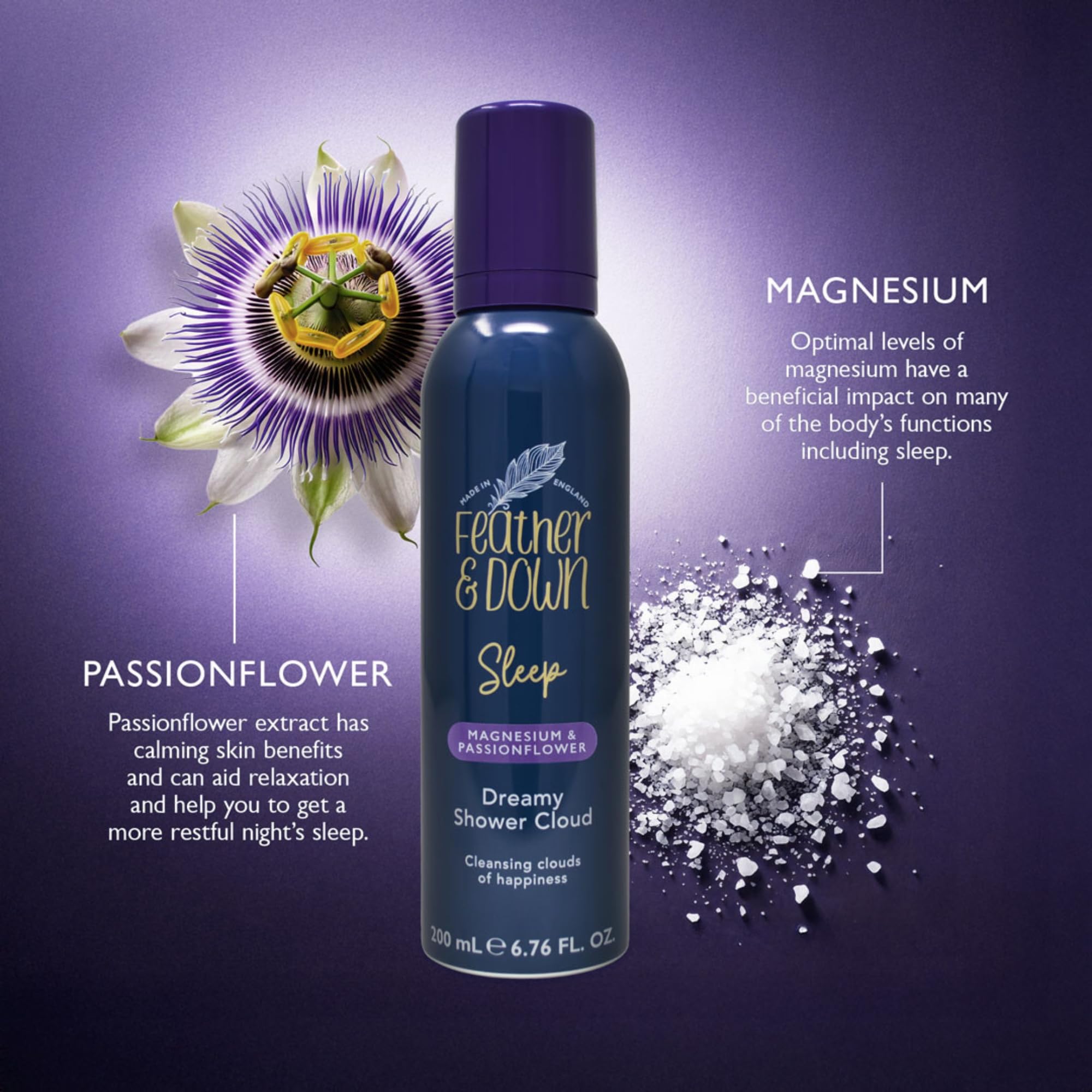 Feather & Down Magnesium & Passionflower Dreamy Shower Cloud for Sleep (200ml)