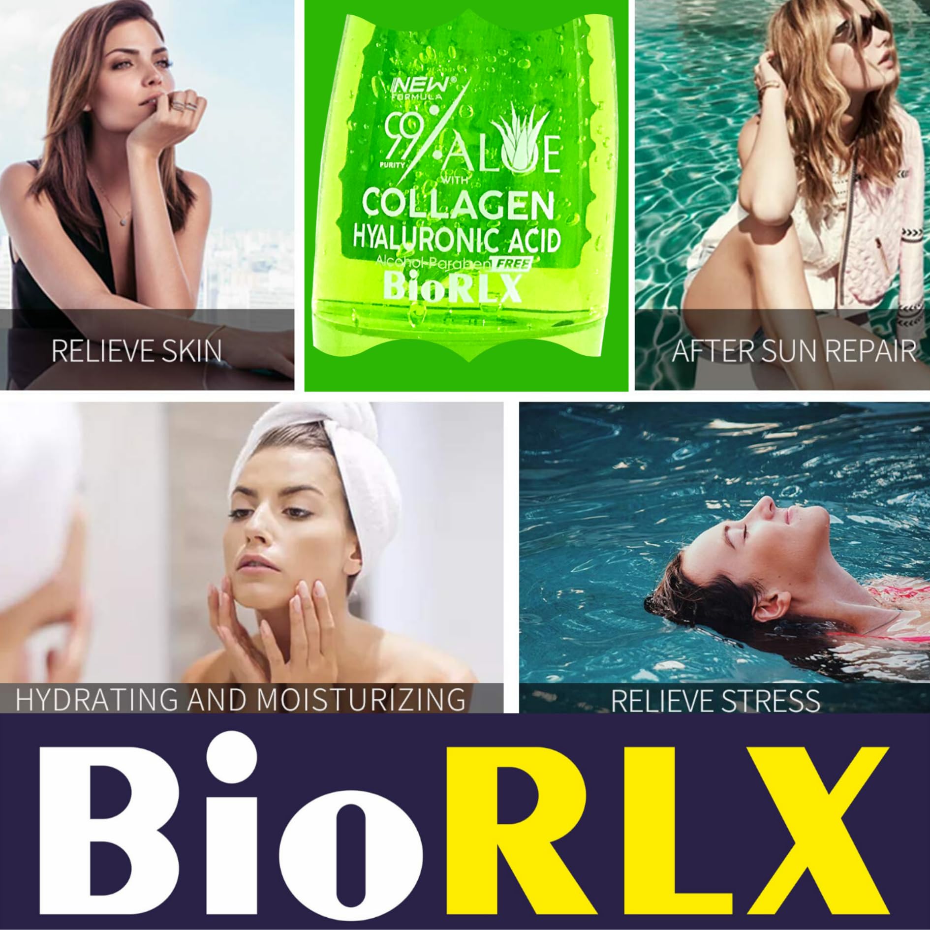 BioRLX 99% Aloe Vera Gel with Collagen & Hyaluronic Acid for Face, Body, Hair 8