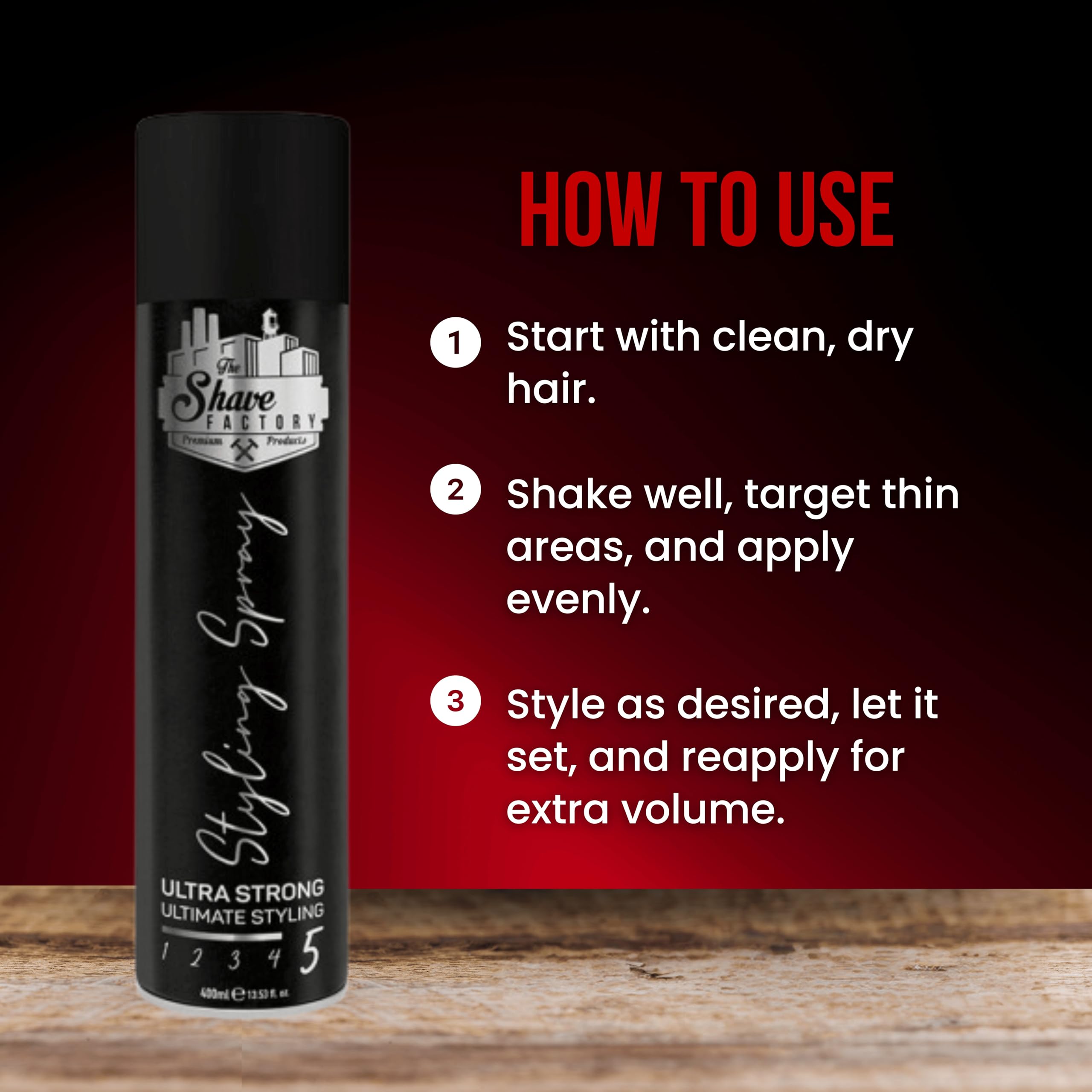 The Shave Factory Ultra Strong Styling Spray for Long-Lasting Hold, 400 ml 7