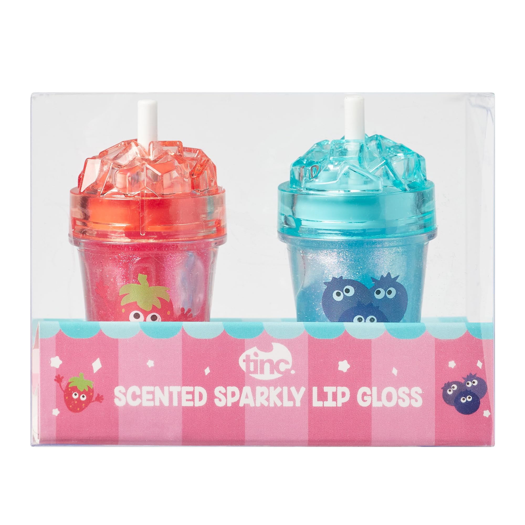 Tinc Scented Sparkly Lip Gloss Duo - Strawberry & Blueberry Ice Design - Moisturizing
