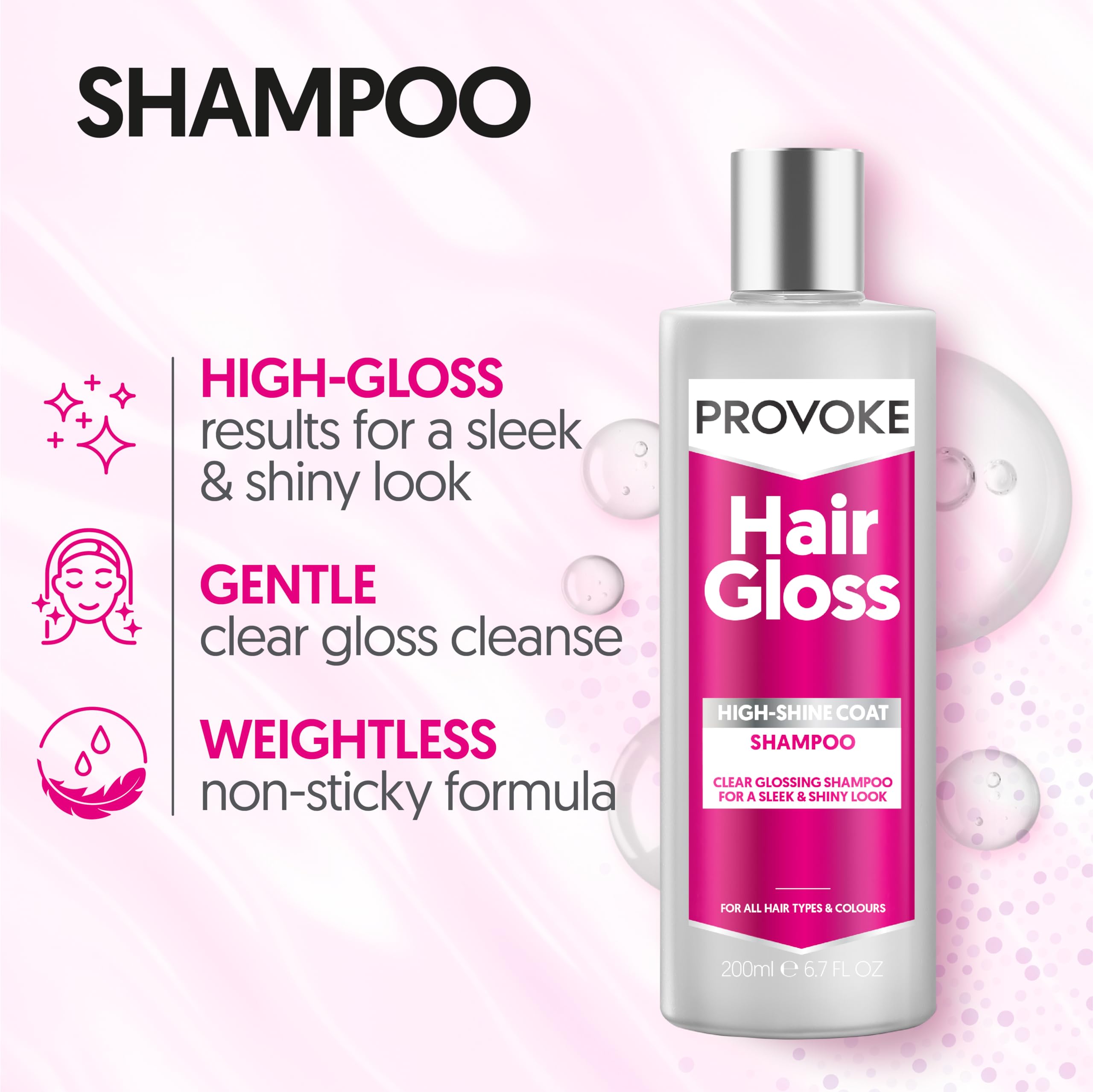 PROVOKE Hair Gloss High-Shine Coat Shampoo for Transparent Glow, 200 ml