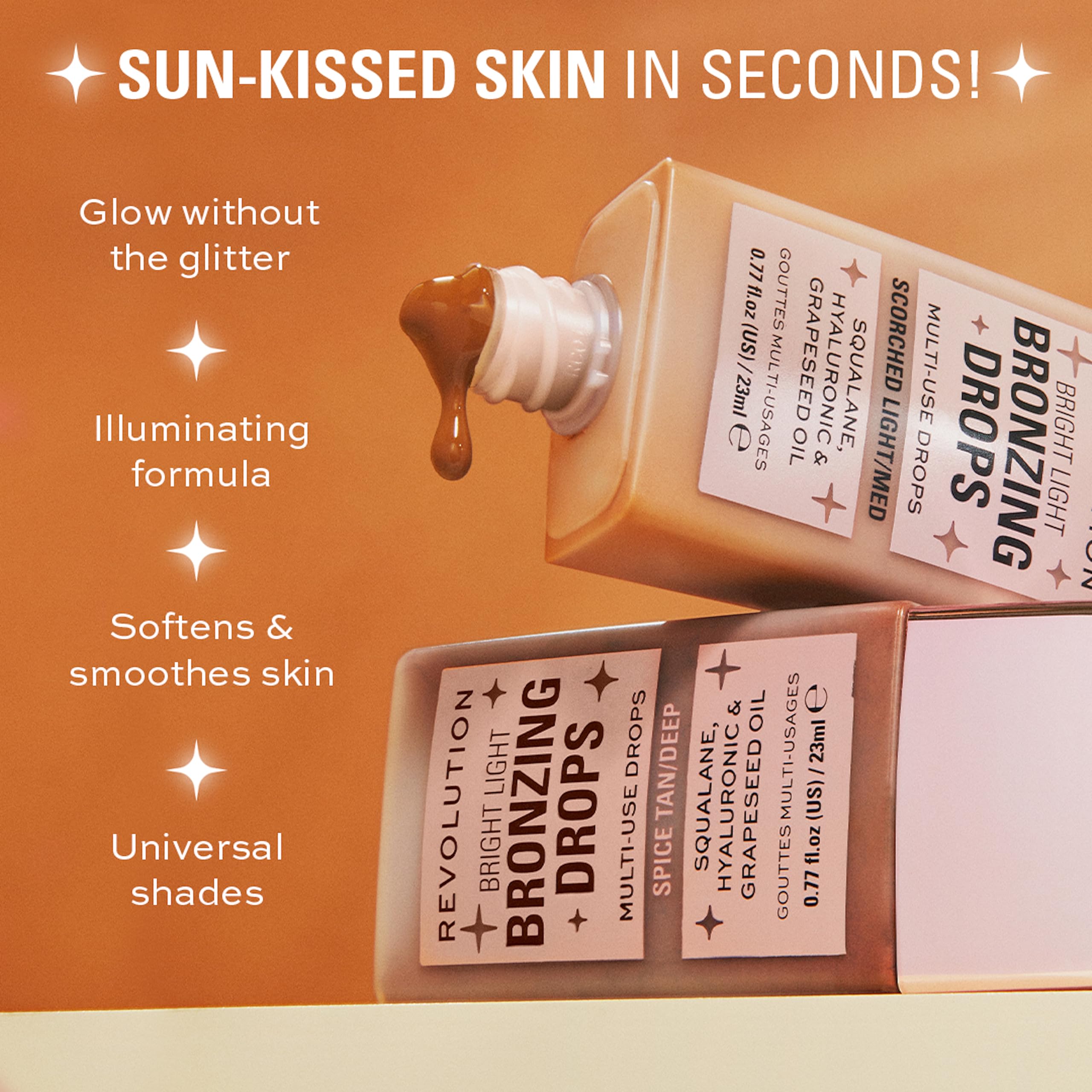 Makeup Revolution Bright Light Bronzing Drops with Hyaluronic Acid, Bronze Scorched, 23ml