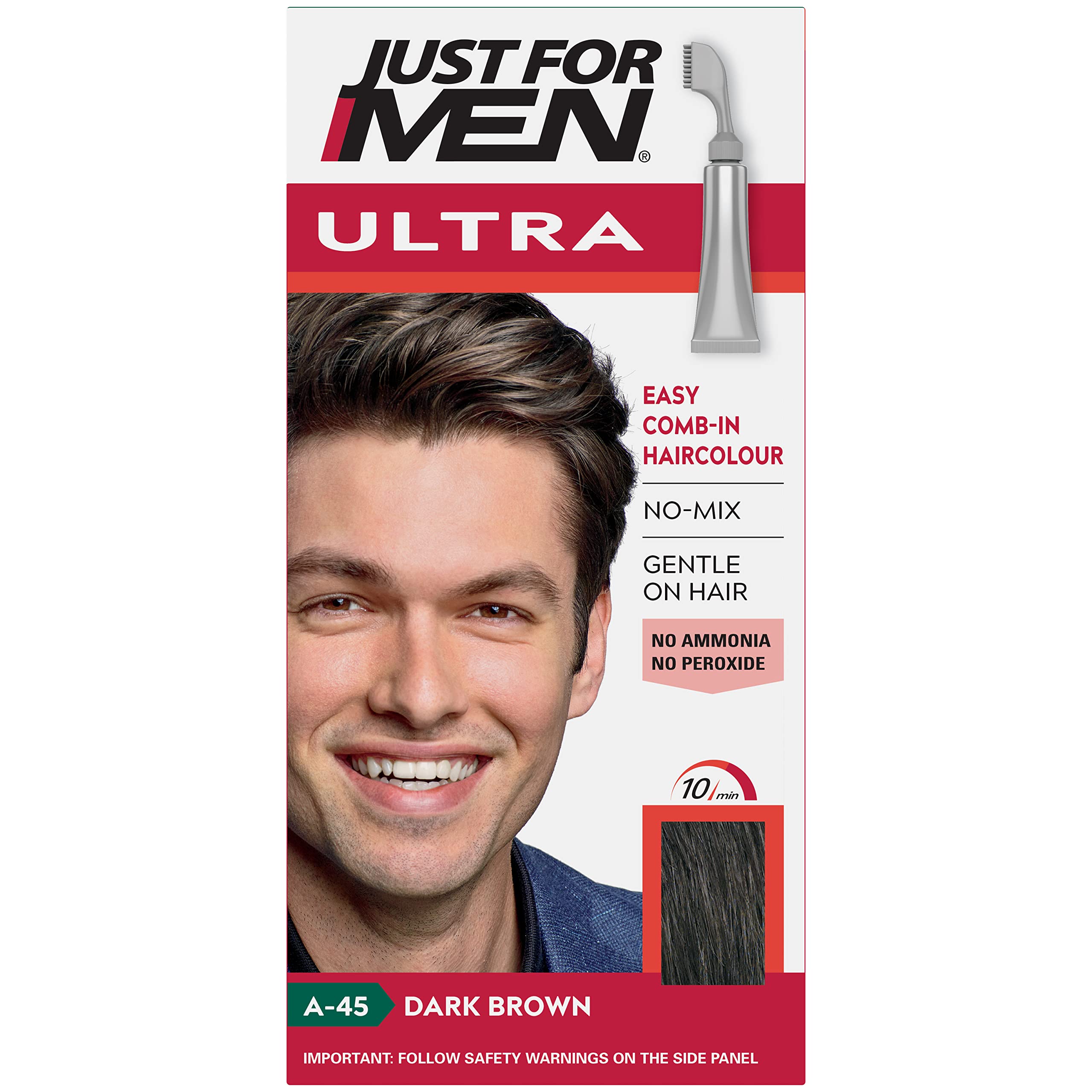 Just For Men Ultra Dark Brown Ammonia Free Hair Colour Dye A45 with Comb-In Applicator