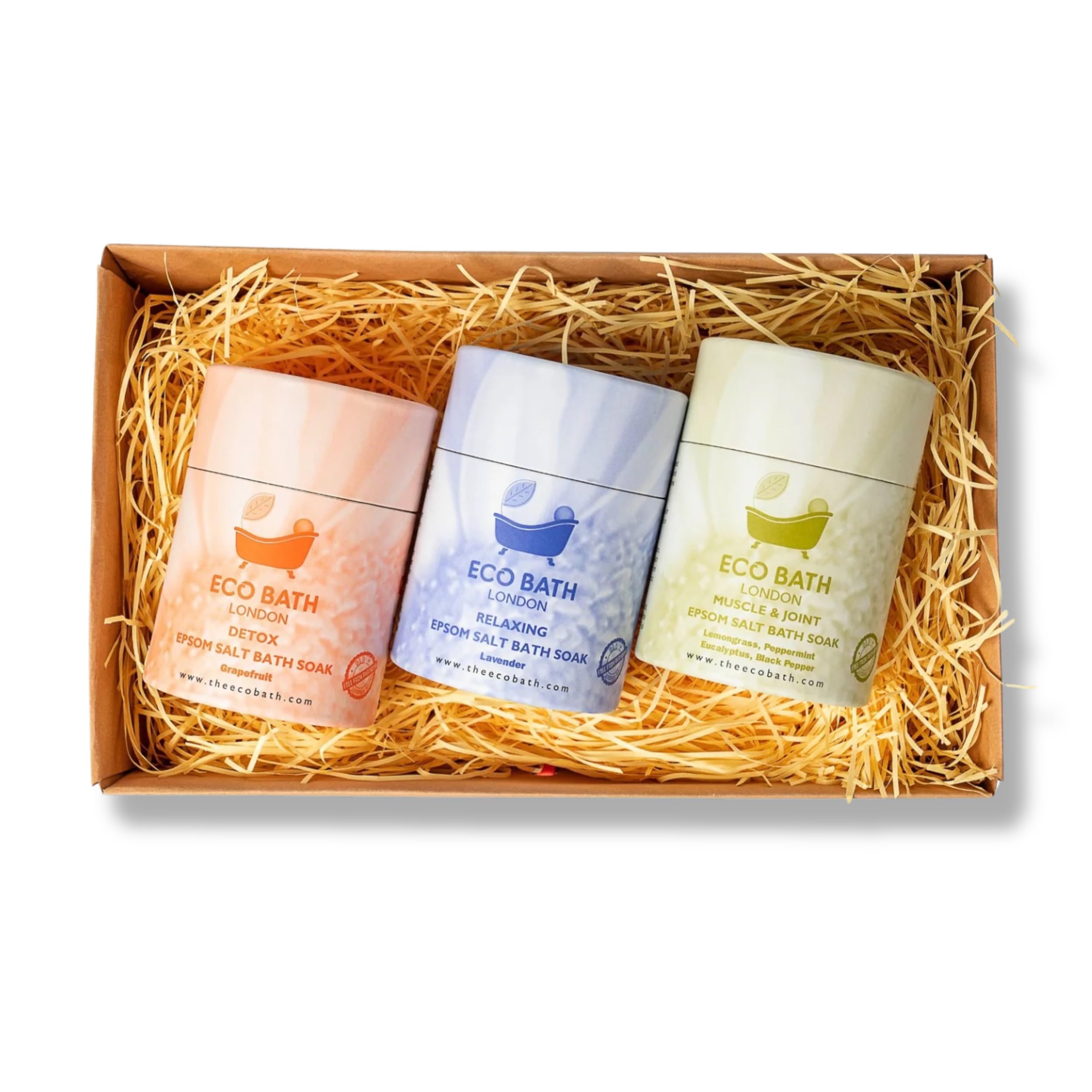 Eco Bath London Epsom Salt Gift Set: Muscle & Joint, Relaxing, and Detox Salts (3 x 250g)