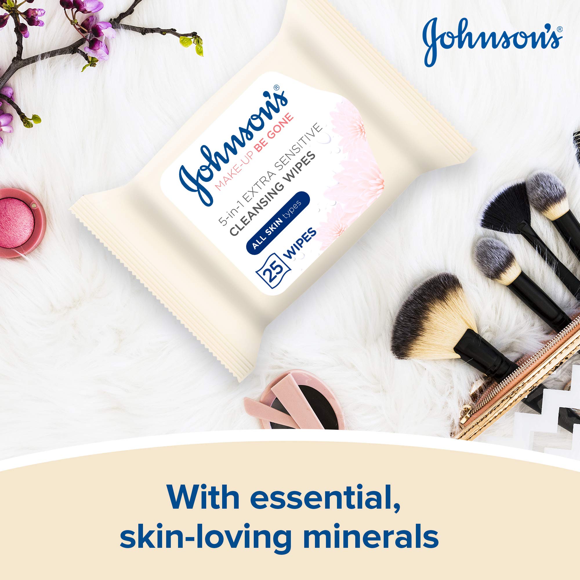 Johnson's Make-Up Be Gone 5-in-1 Extra-Sensitive Cleansing Wipes with Aloe Vera & Pro-Vitamin B5