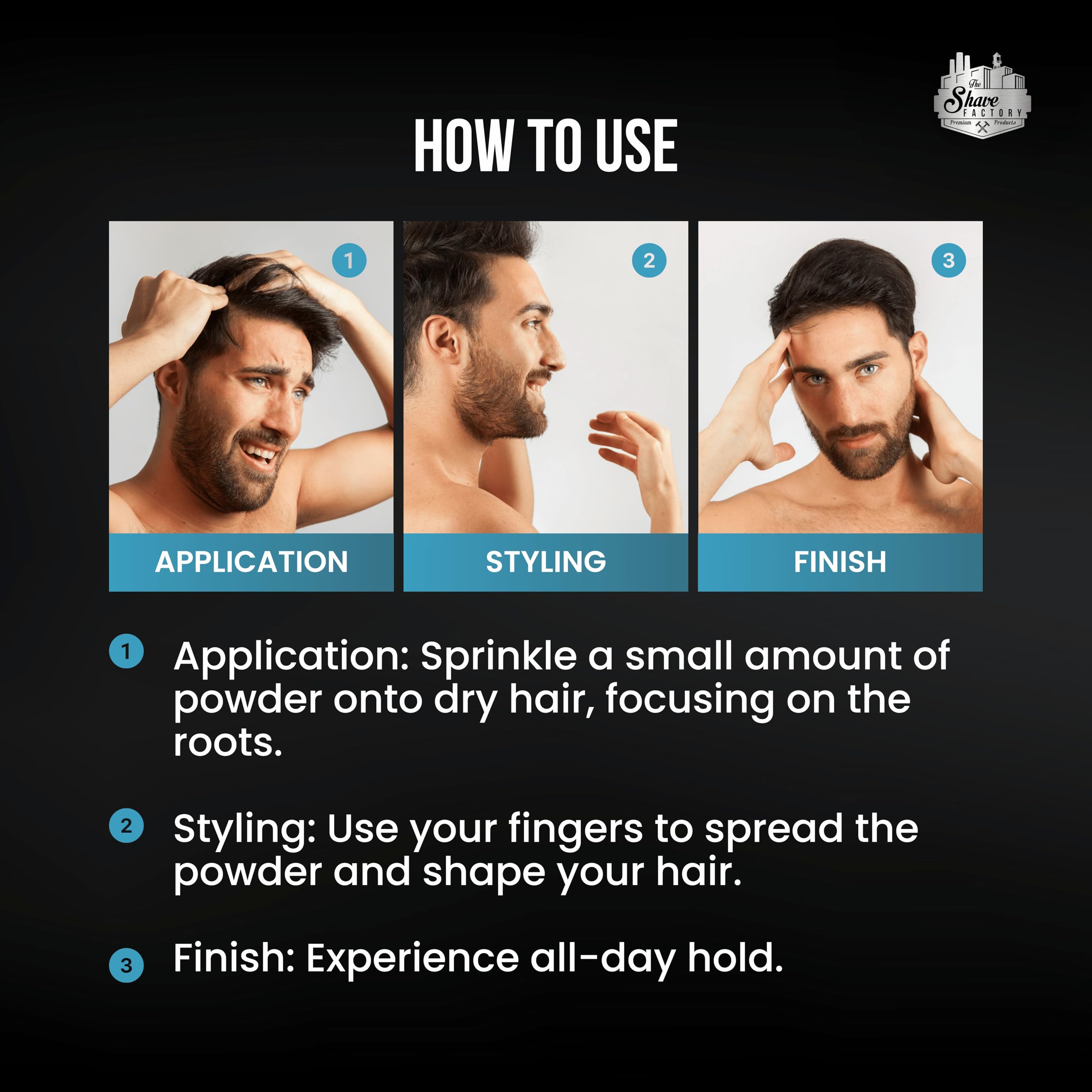 The Shave Factory Hair Styling Powder - Mattifying, Volumizing, and Texture Enhancing (20g, Sapphire) 7