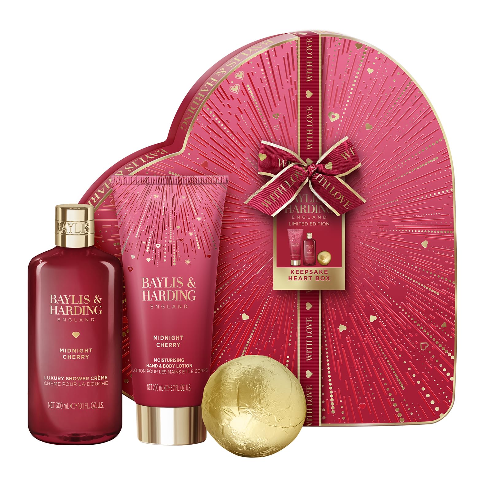Baylis & Harding Midnight Cherry Luxury Heart Keepsake Gift Set - Vegan Friendly