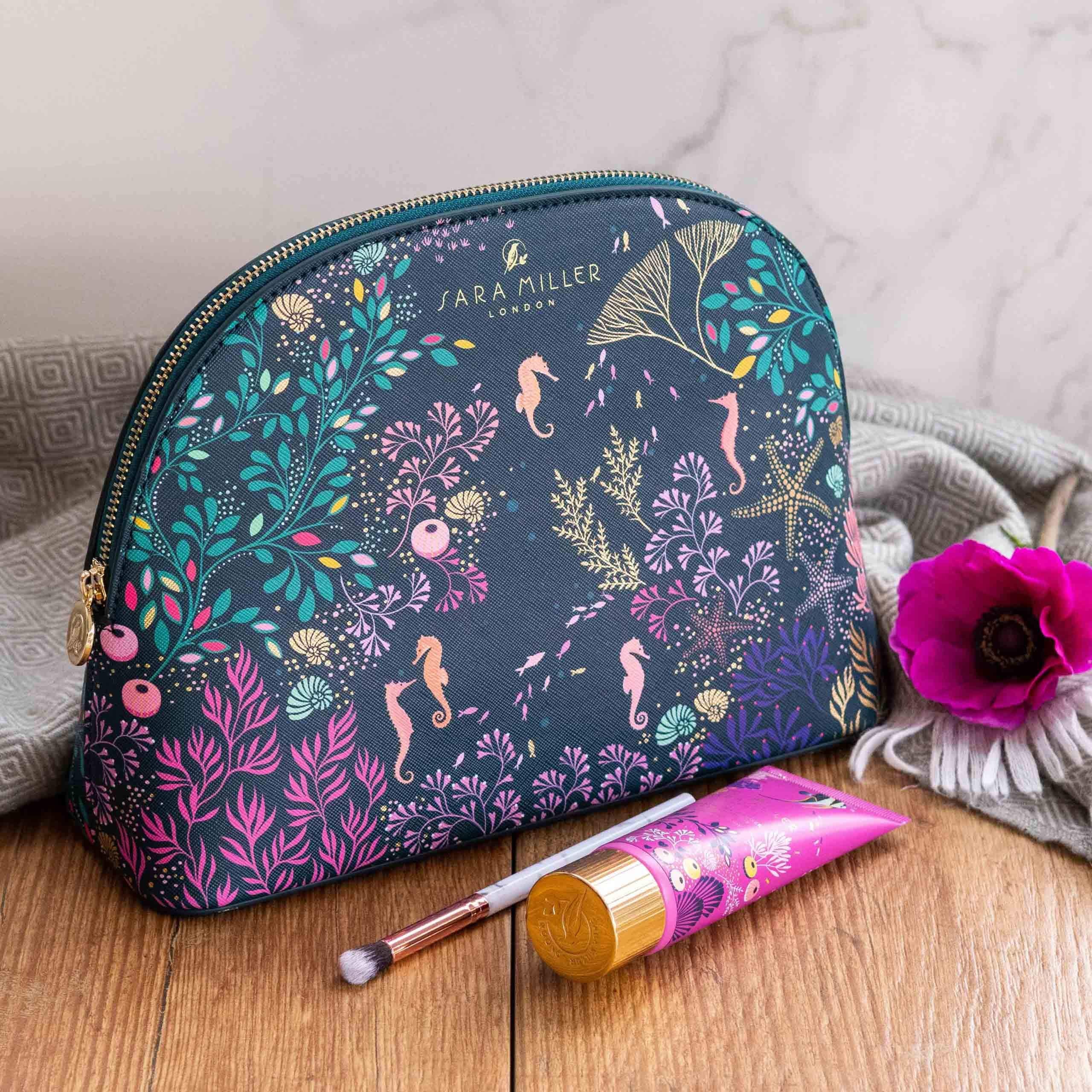 Sara Miller London Underwater Spa Vegan Leather Cosmetic Bag in Navy/Teal, Large 3