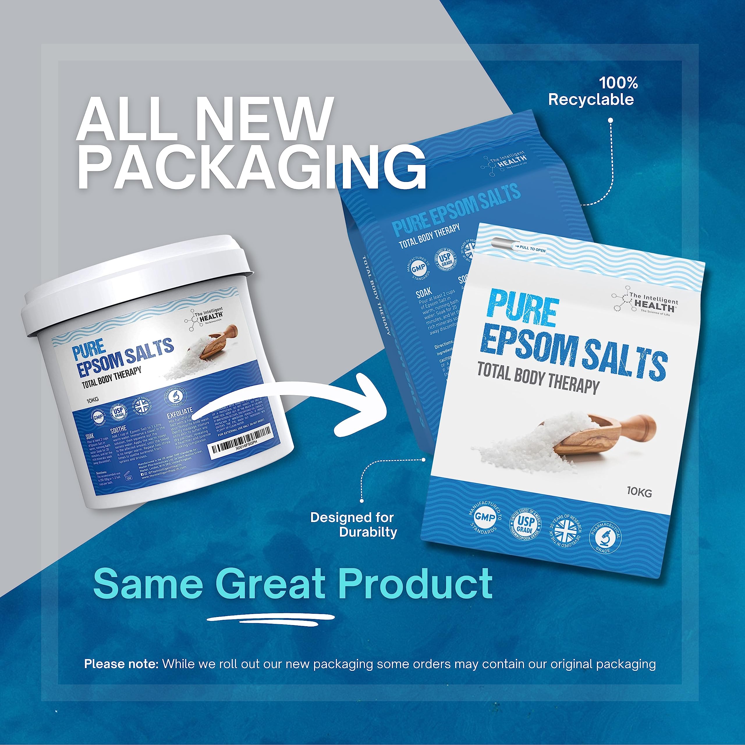 The Intelligent Health 10KG Pure Epsom Bath Salts - Magnesium Sulphate for Recovery