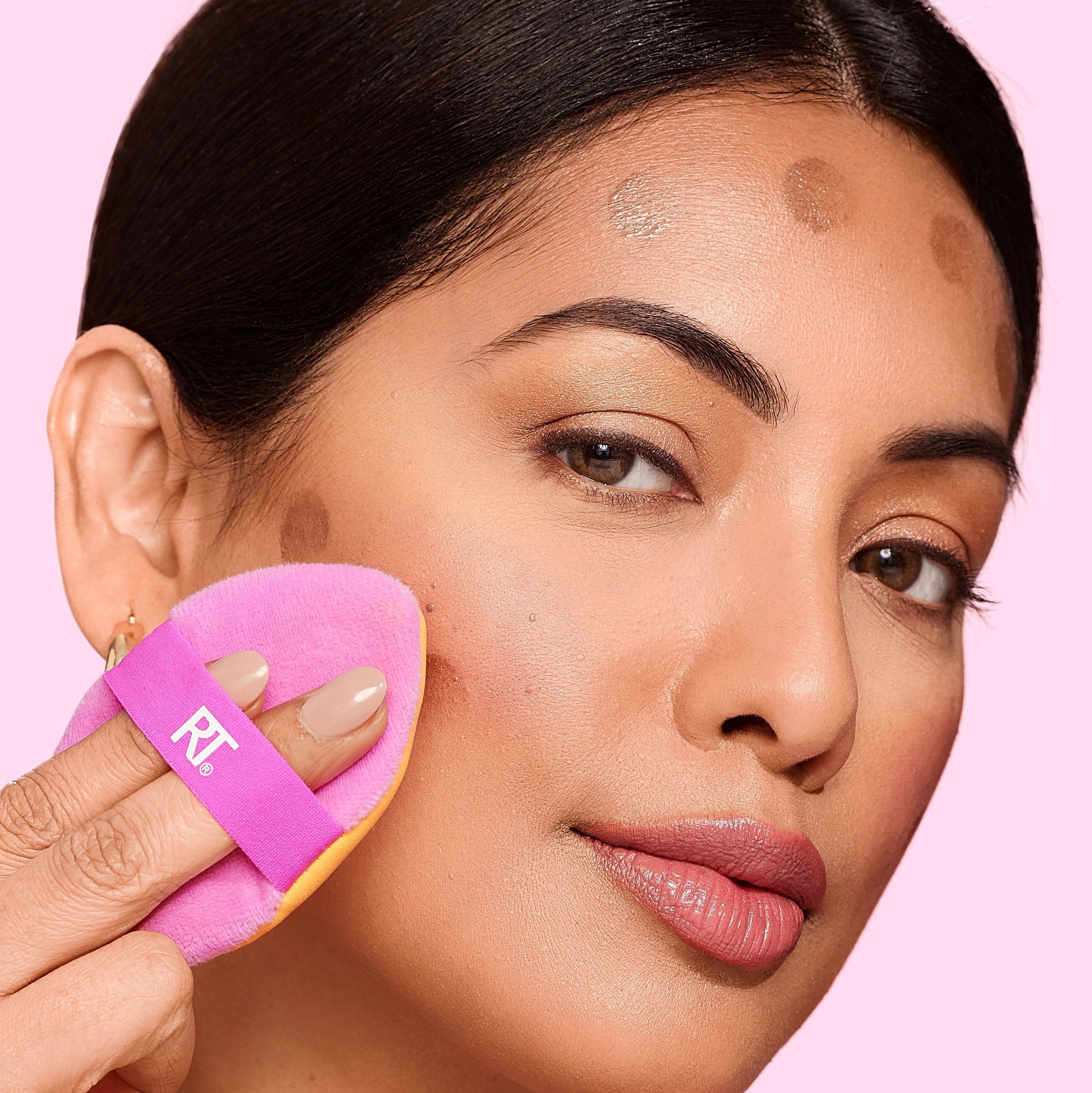 Real Techniques Miracle 2-in-1 Puderquaste, doppelseitig, in Originalgröße, mit wendbarem Gummiband, Präzisionsspitze, für flüssige, cremige und pudrige Produkte, 1 Stück 9