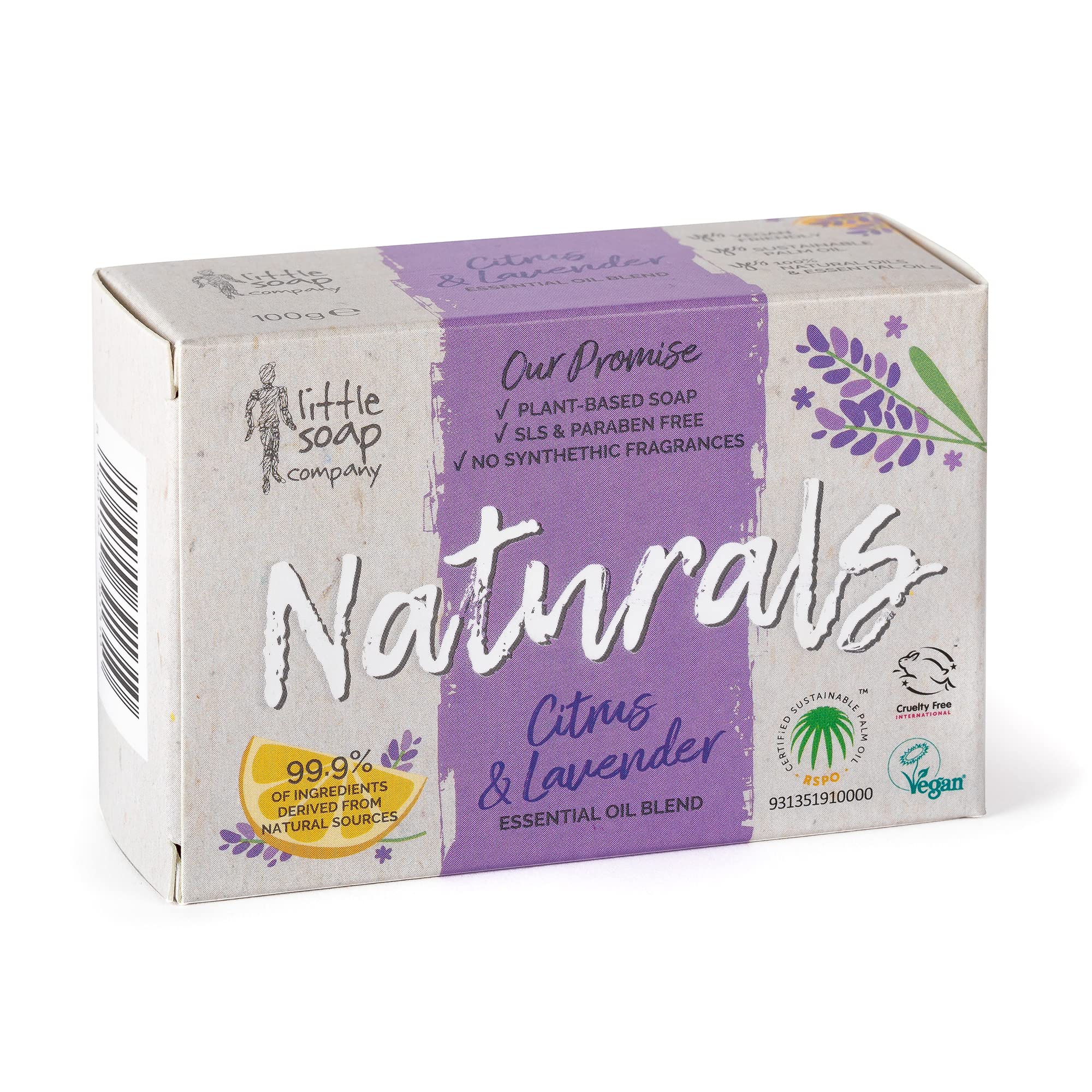 Little Soap Company Naturals Citrus & Lavender Bar Soap | Vegan, Cruelty-Free Cleansing Bar (100g)