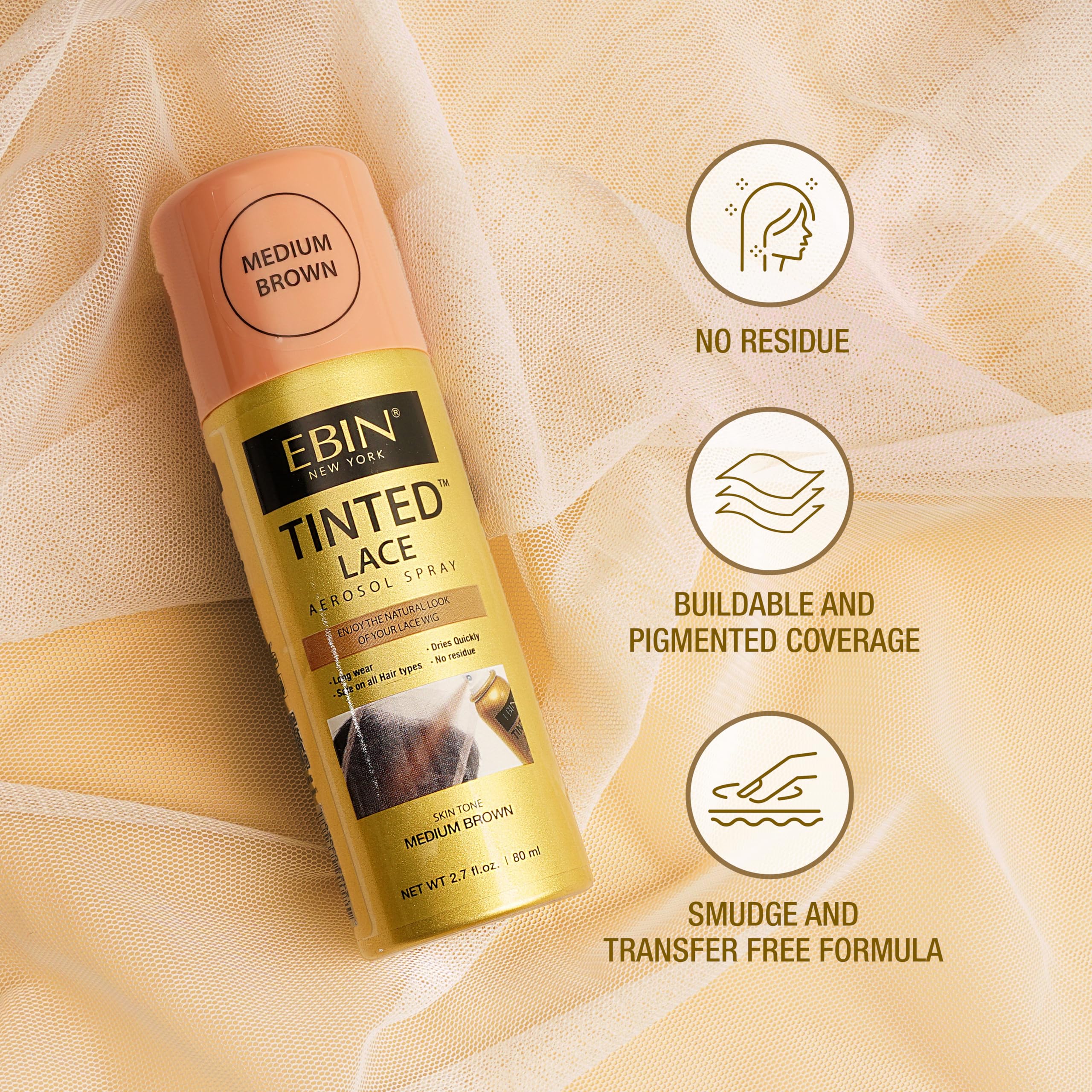 EBIN NEW YORK Tinted Lace Spray, Medium Dark Brown - Quick Dry & Water Resistant 7