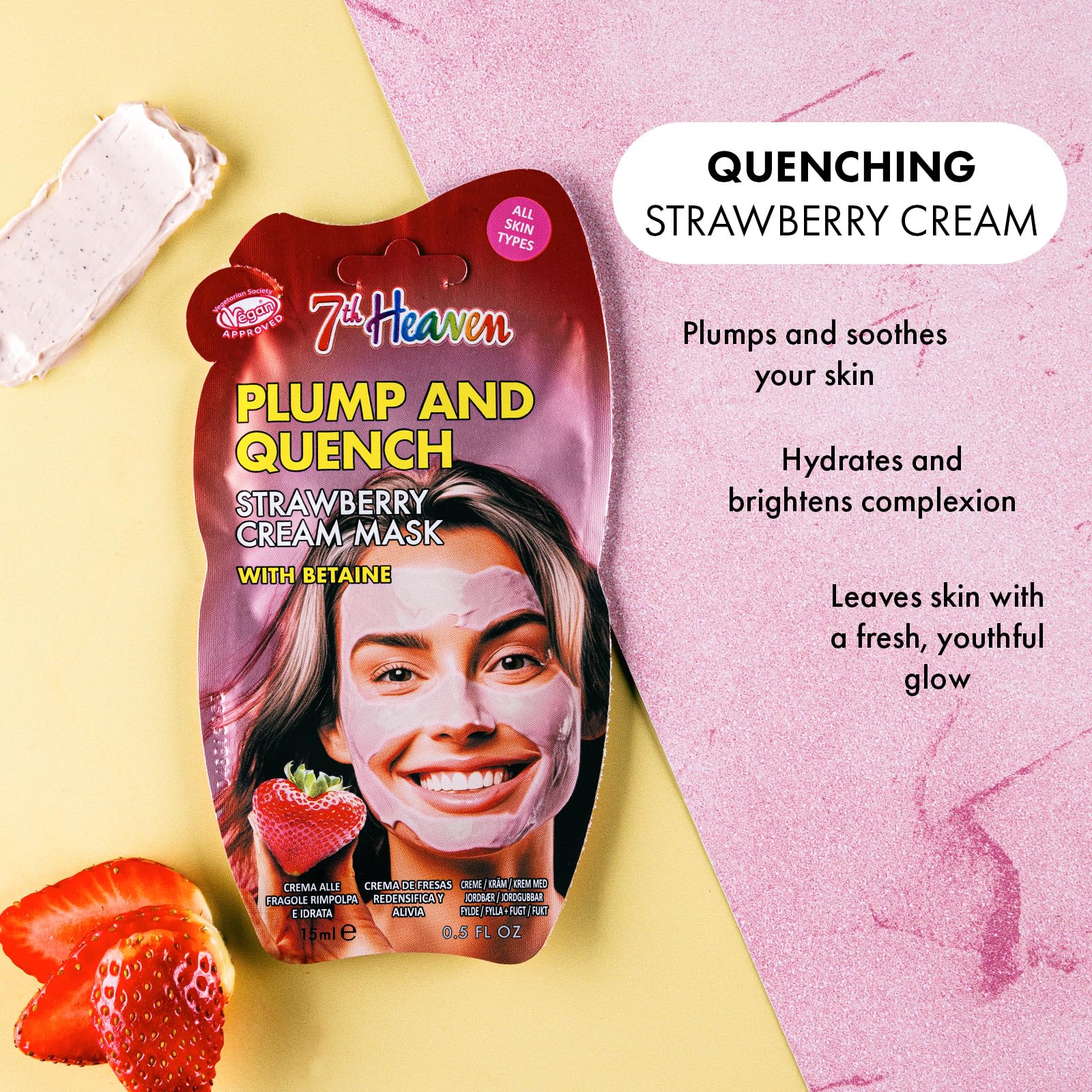 7th Heaven Strawberry Cream Face Mask with Betaine for Plumping and Hydration 4