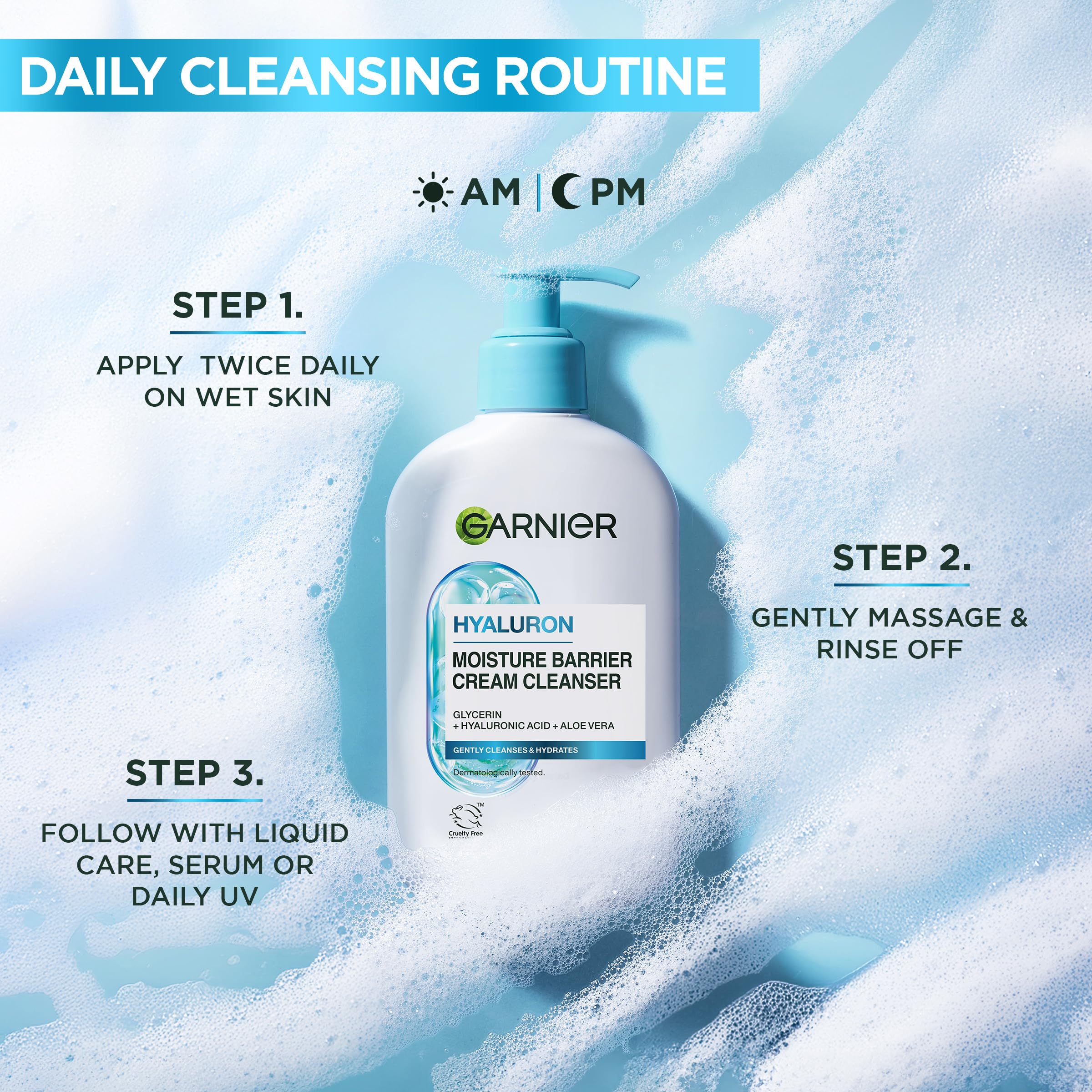 Garnier Hyaluronic Aloe Soothing Cream Cleanser for Normal to Dry Skin, Removes Makeup & Impurities 5