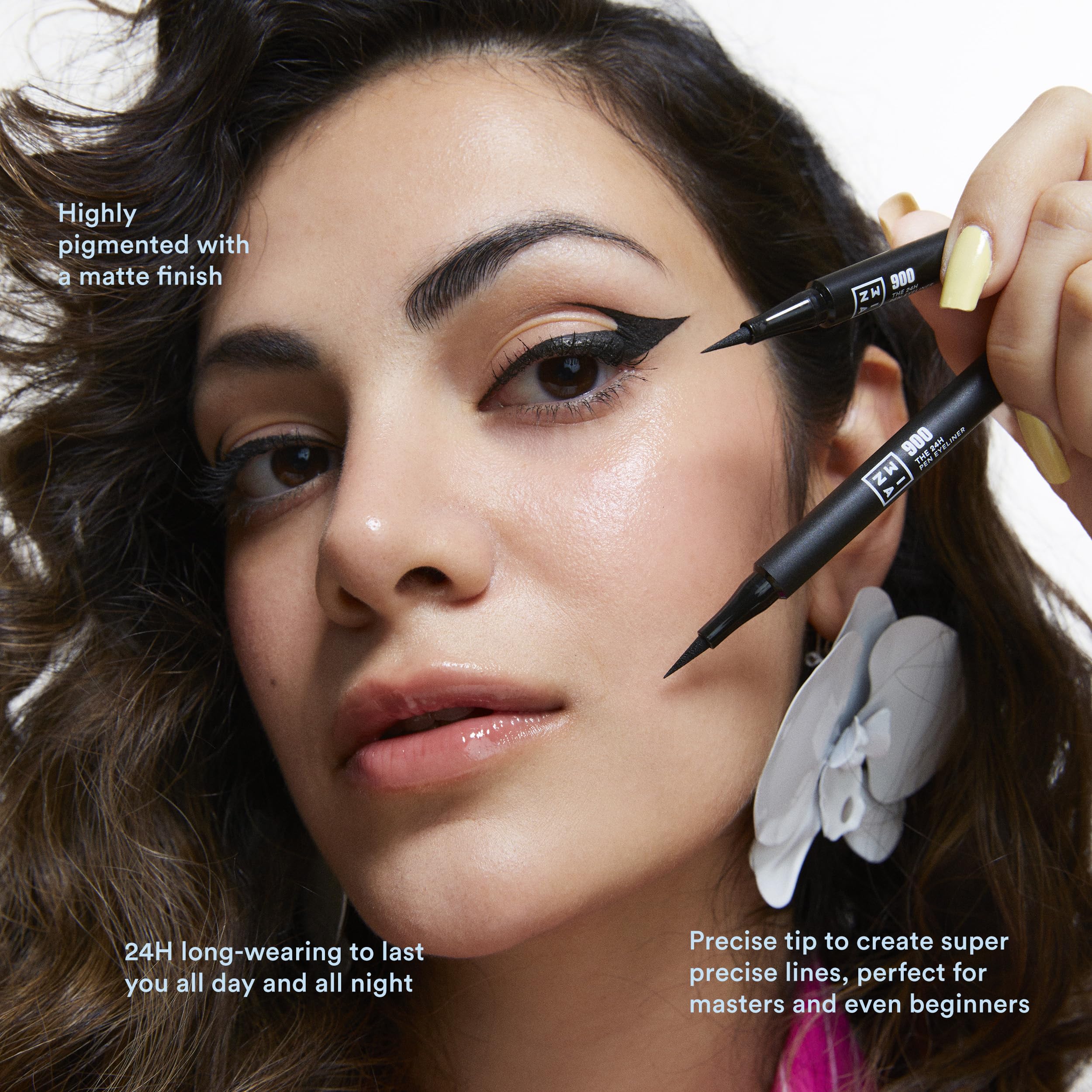 3INA The 24H Pen Eyeliner 900 Black Liquid Eyeliner Mini - Smudge-Proof Matte Finish 4