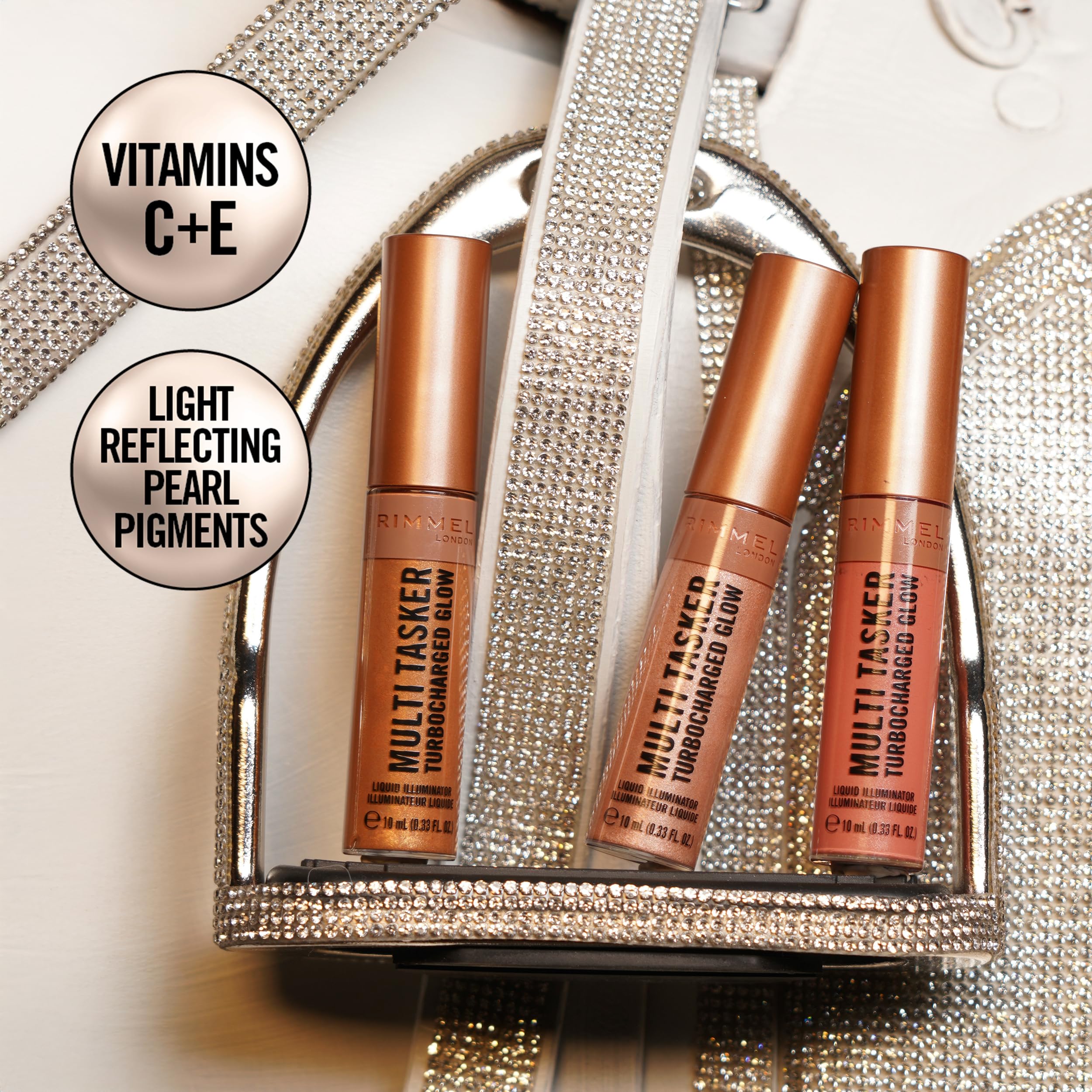 Rimmel Multi Tasker Turbocharged Glow Liquid Face Illuminator, 005 Iconic as Usual, Vitamin C & E 7