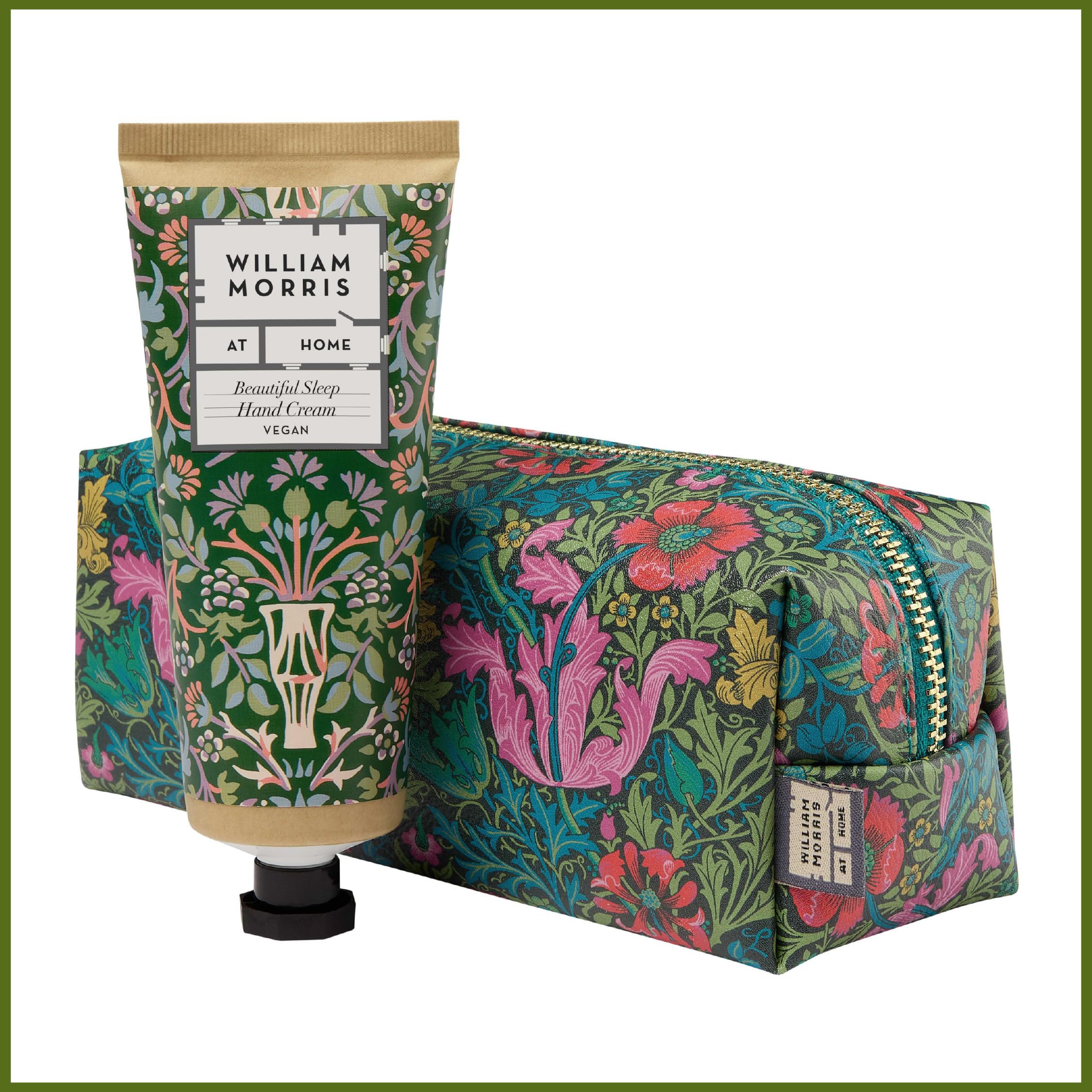 WILLIAM MORRIS AT HOME Hand Cream Set with Compton Print Vegan Leather Makeup Bag 5