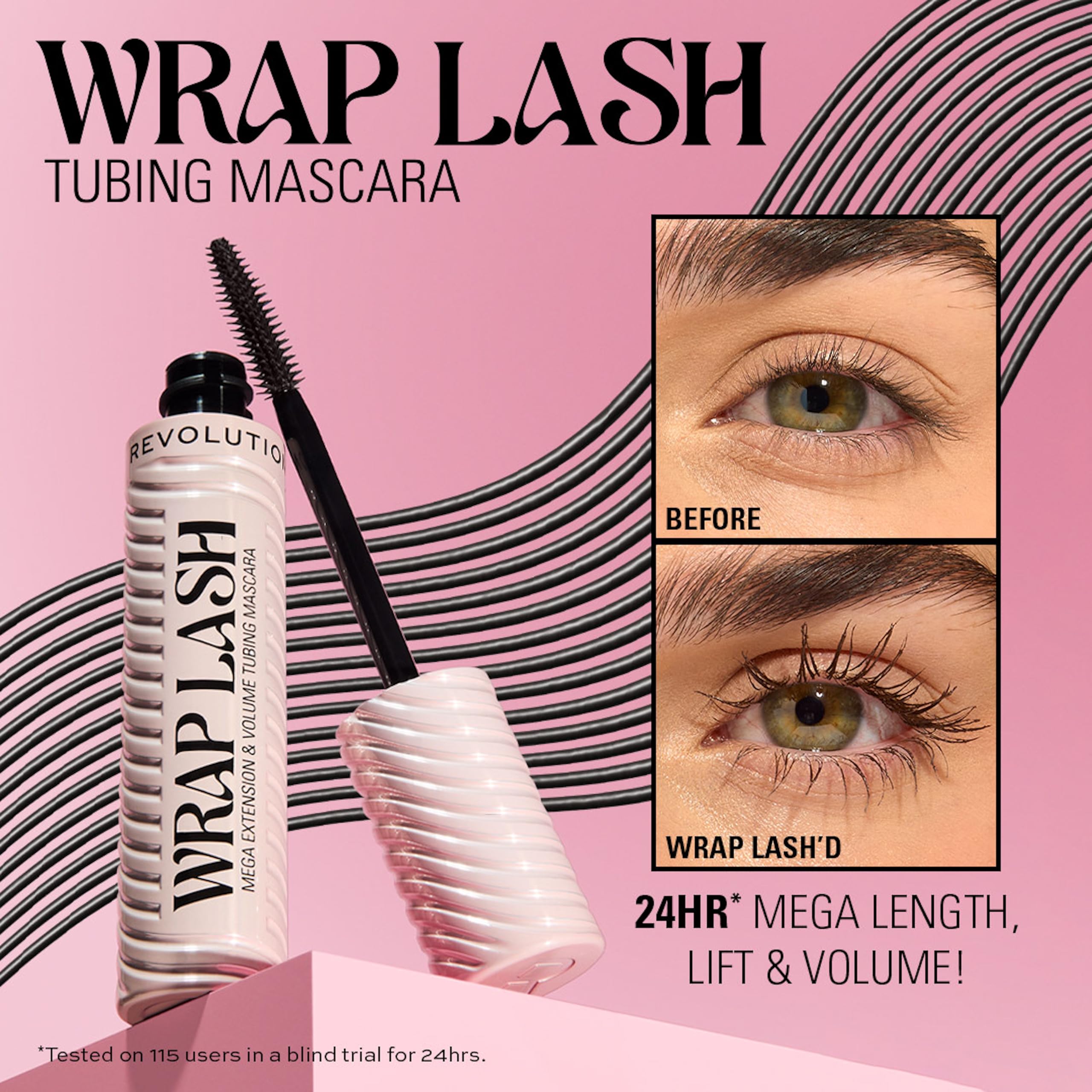 Revolution Wrap Lash Tubing Mascara for Length & Volume - Water-Resistant, Vegan, Burgundy, 8.5ml 4