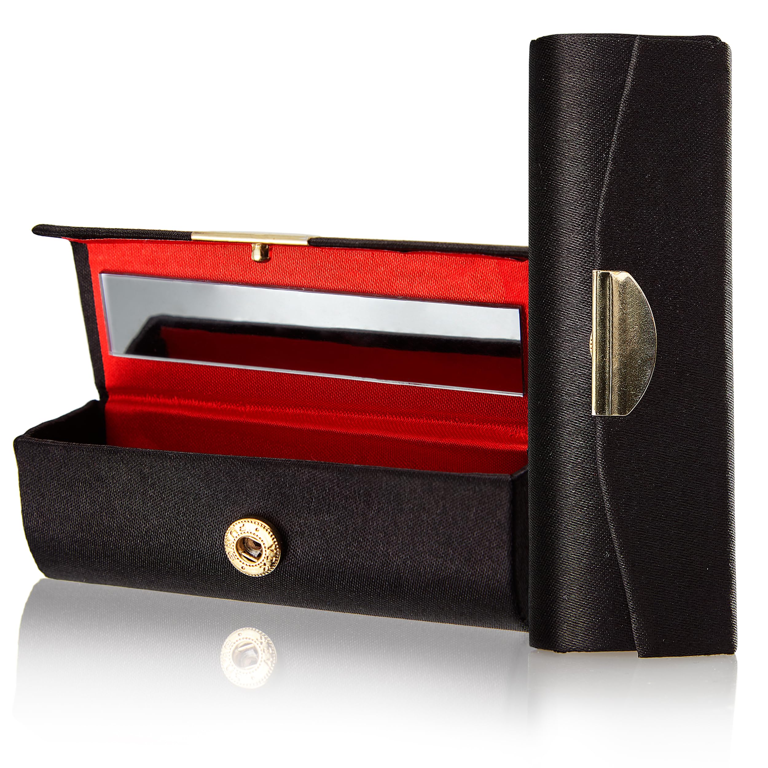 Fantasia Portable Lipstick Case with Mirror - Black Vintage Storage for Cosmetics & Jewelry