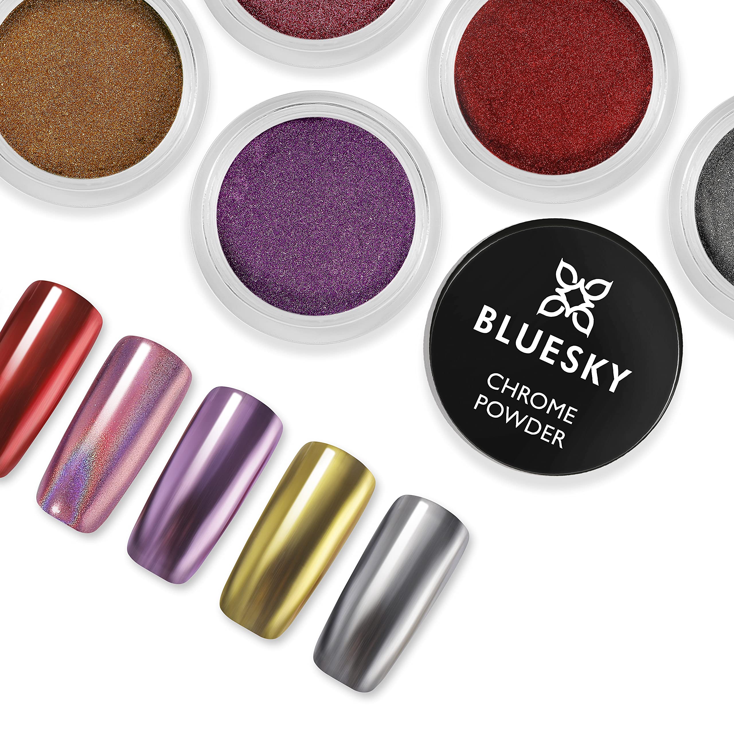 Bluesky Chrome Nail Powder Kit with Applicator Brush for Metallic Gel Nail Art - 5 Colours 5