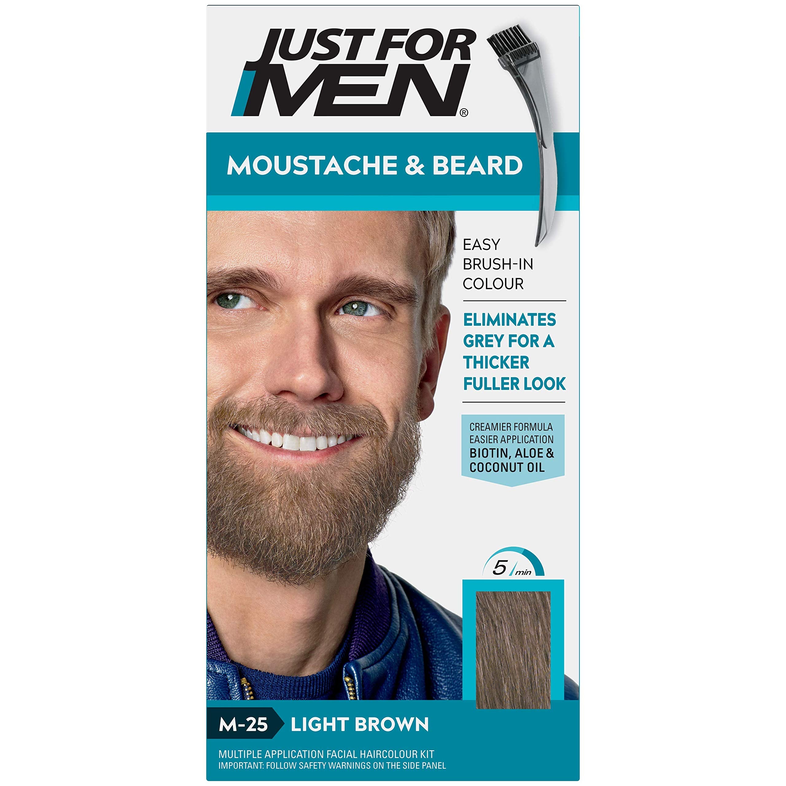 Just For Men Moustache & Beard Dye M25 Light Brown - Eliminates Grey for Fuller Look