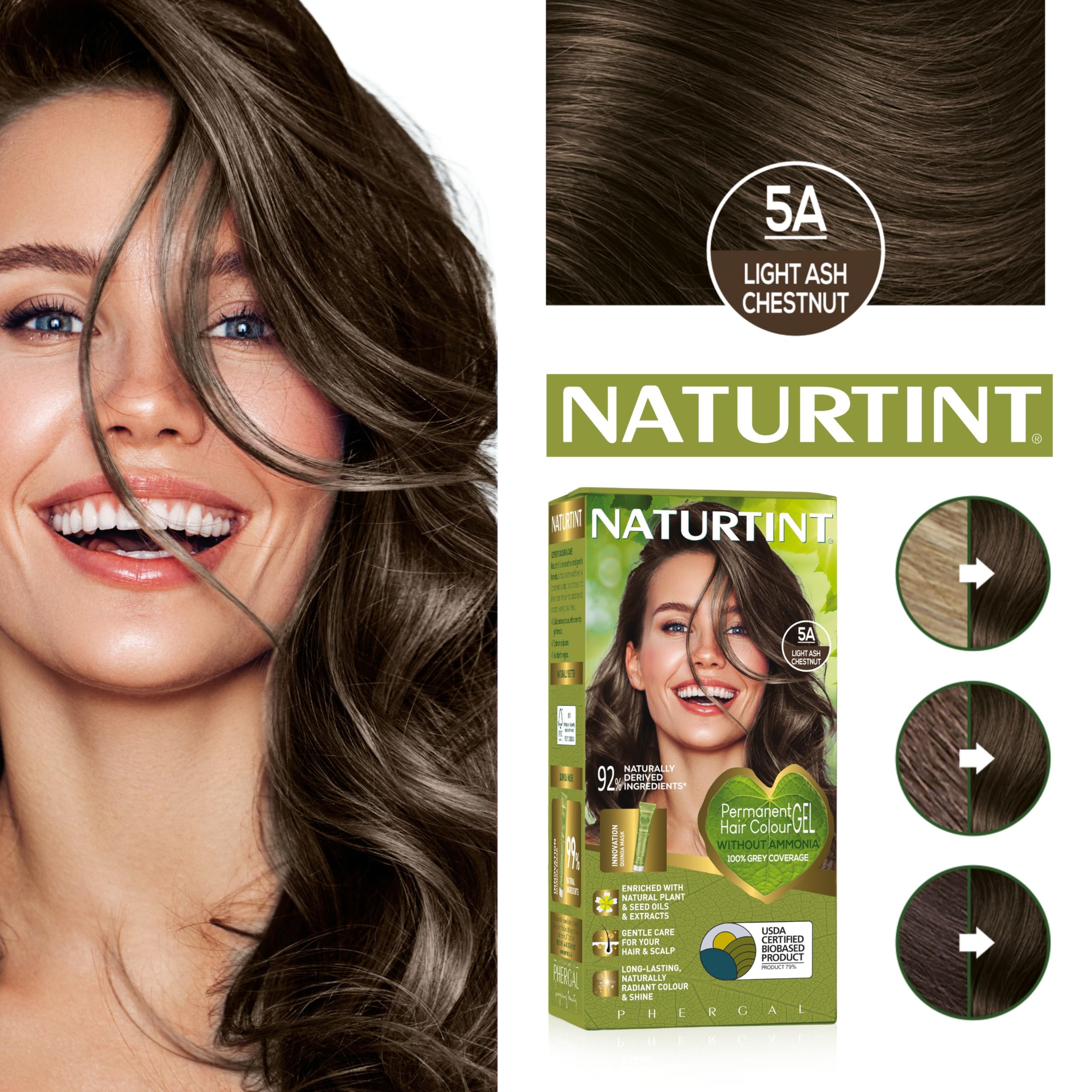 Naturtint Permanent Hair Colour Gel 5A Light Ash Chestnut, Plant Enriched 8