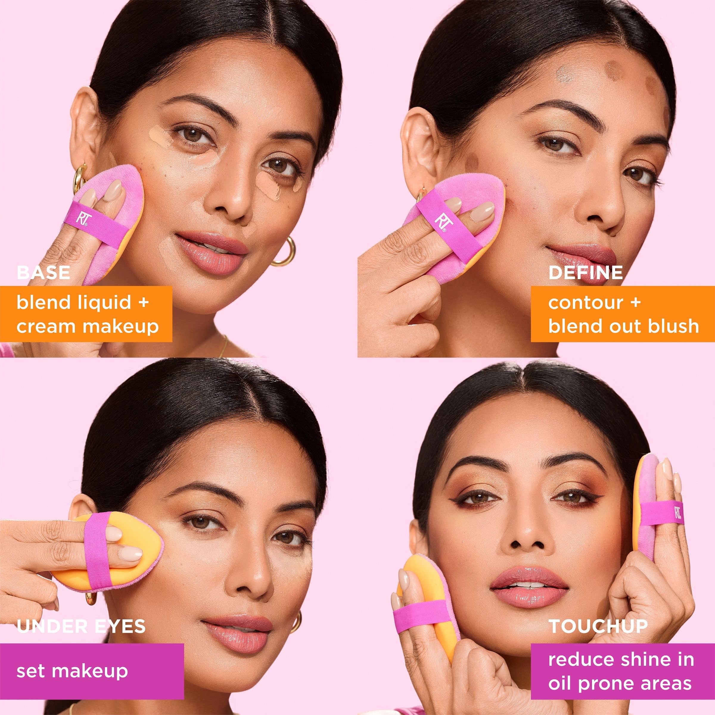 Real Techniques Miracle 2-in-1 Puderquaste + Reiseetui, doppelseitiger Make-up-Schwamm zum Verblenden, elastisches Band, Präzisions-Make-up-Schwamm und Puderquaste, für flüssige, cremige und pudrige Produkte, Reiseetui, 2 Stück 6