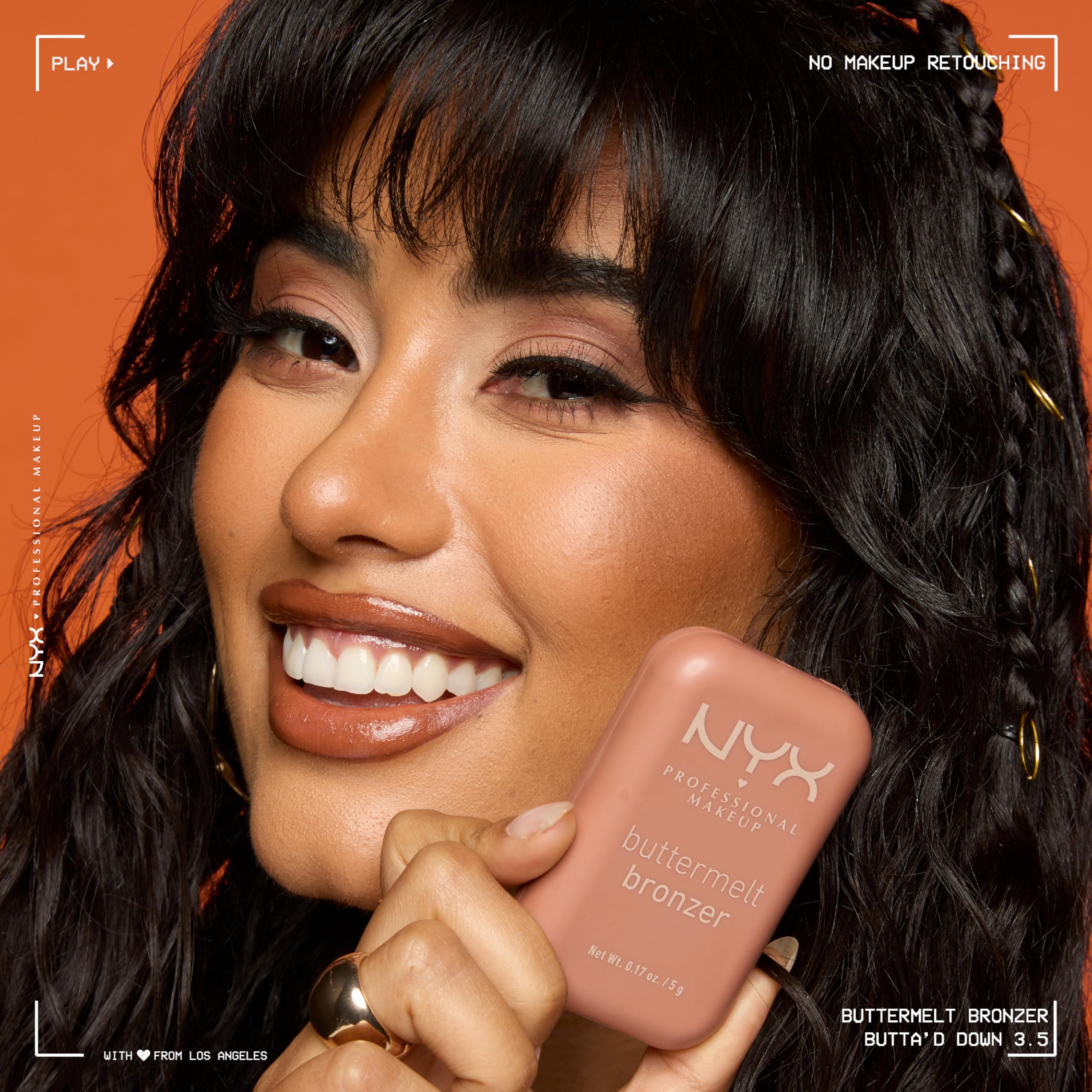 NYX Professional Makeup Buttermelt Highlighter, Puder-Highlighter, bis zu 12 Stunden Haltbarkeit, wisch- und abriebfest, aufbaubar und butterweich, Farbton: Butta D Down 7
