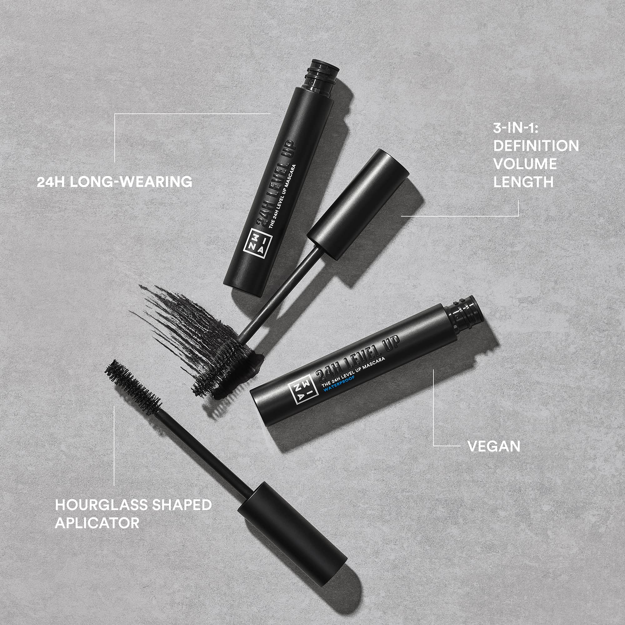 3INA MAKEUP The 24h Level Up Black Mascara for Extreme Volume, Length & Curve 3