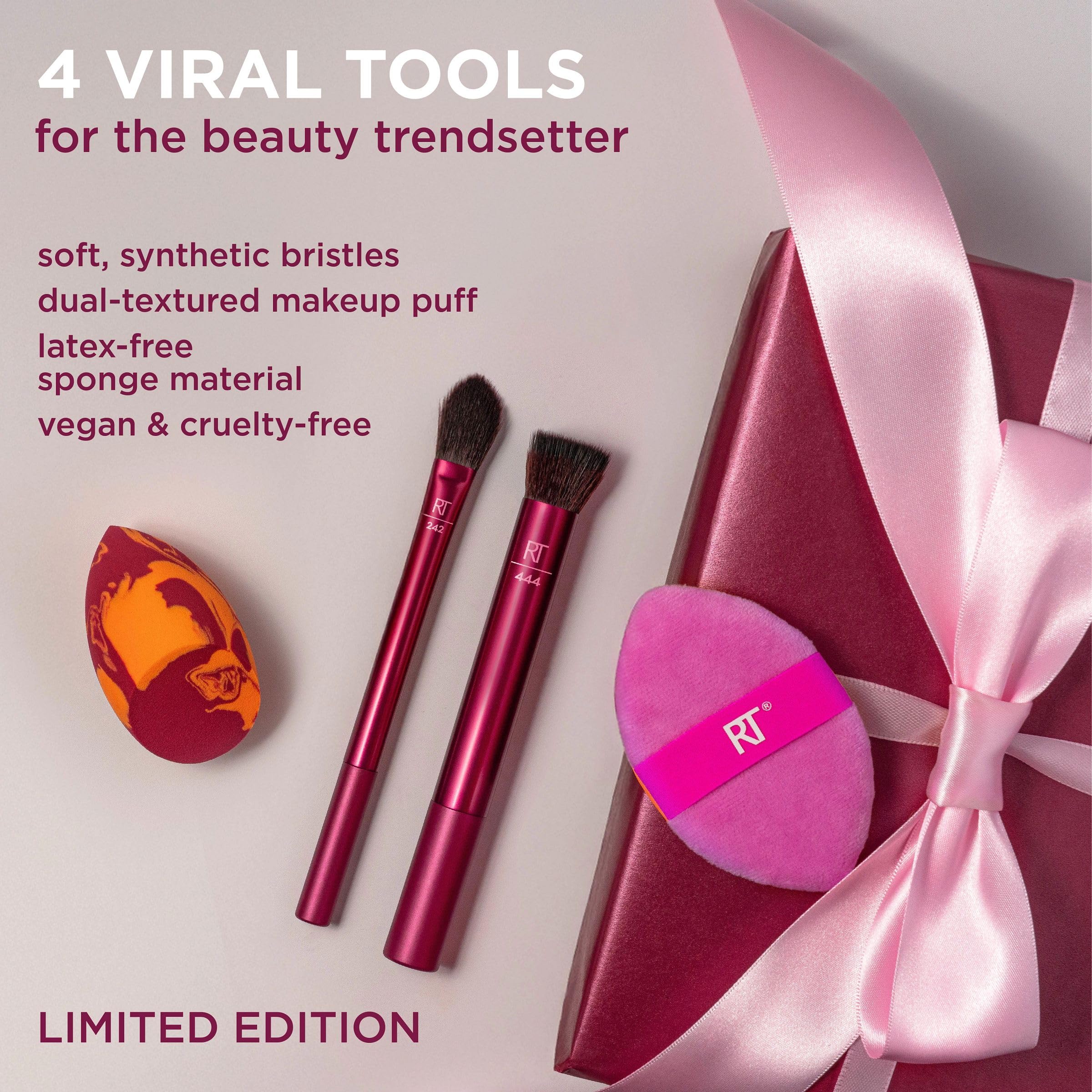 Real Techniques Merry Must-Haves 4-Piece Makeup Tool Gift Set with Sponge