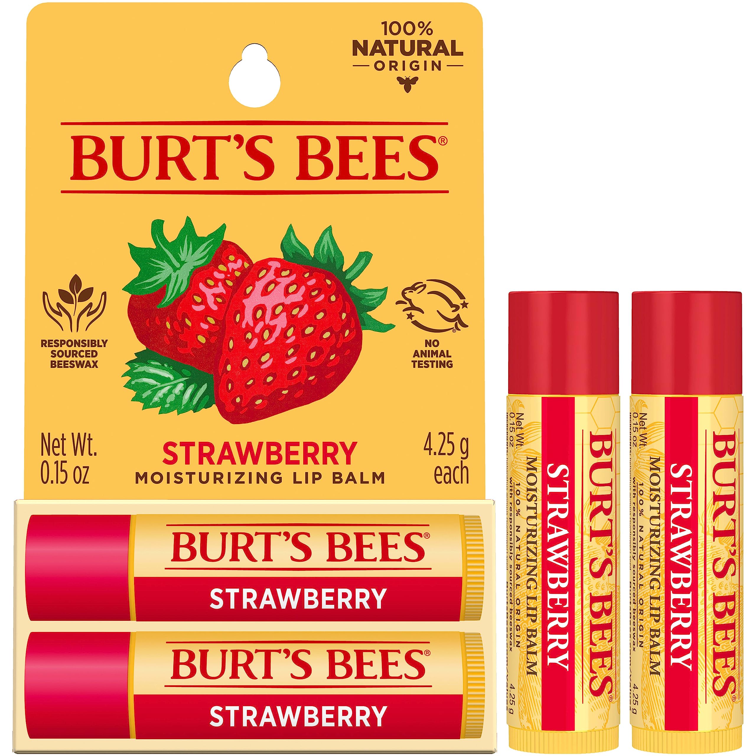 Burt's Bees Strawberry Moisturizing Lip Balm Twin Pack, 2 x 0.15 oz, Matte Finish 9