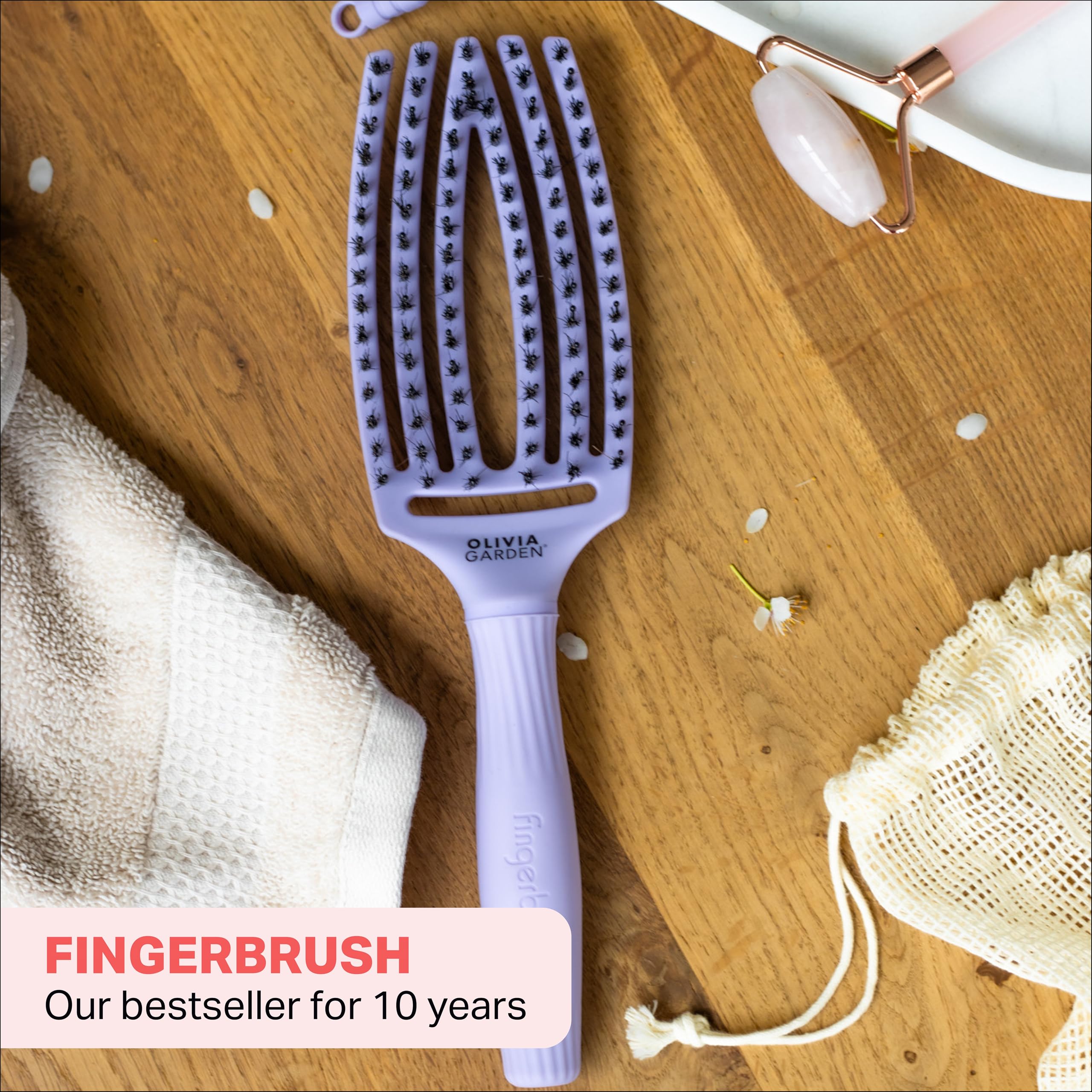 Olivia Garden Fingerbrush Care Iconic Medium Hairbrush - Lavender with Boar & Nylon Bristles for Shine